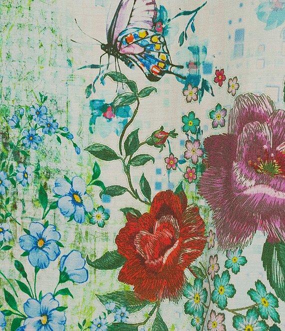 John Mark Floral-Printed Embroidered-Trim 3/4 Sleeve Kimono Product Image