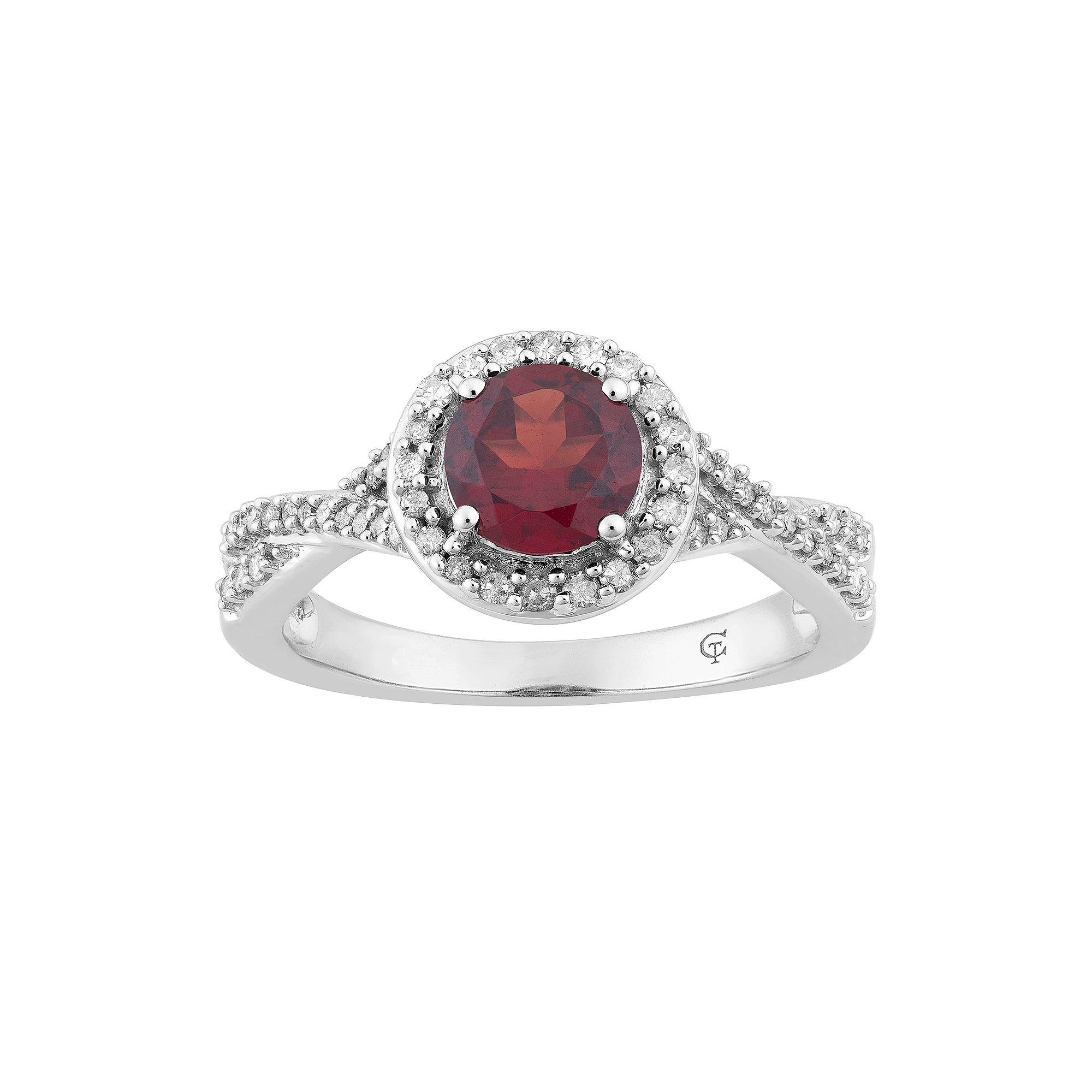 LOVEABLES 10k White Gold Garnet & 1/4 Carat T.W. Diamond Halo Ring, Women's,  Product Image
