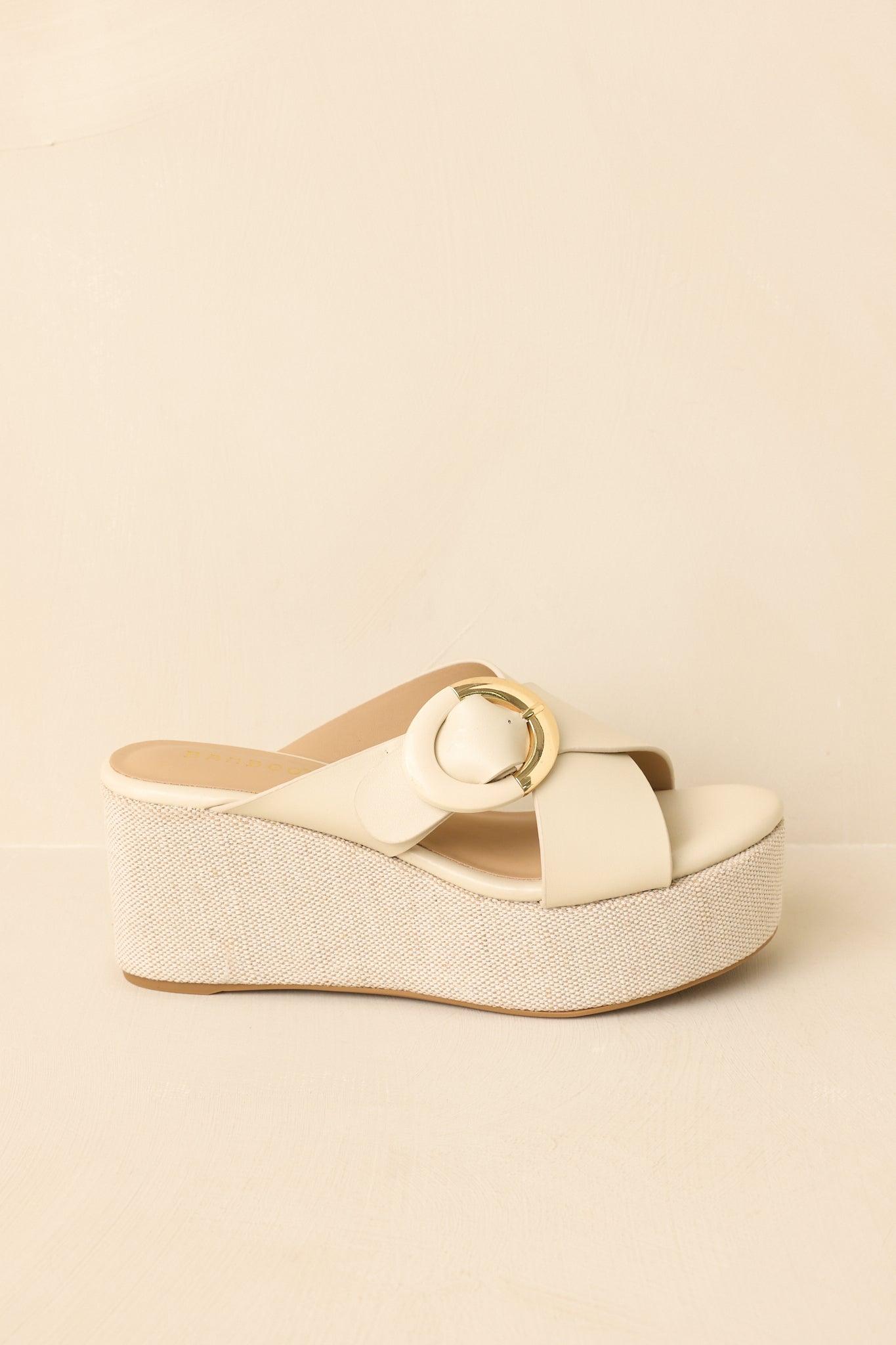 Feeling Elated & Elevated Ivory Faux Leather Platform Wedge Sandals Product Image