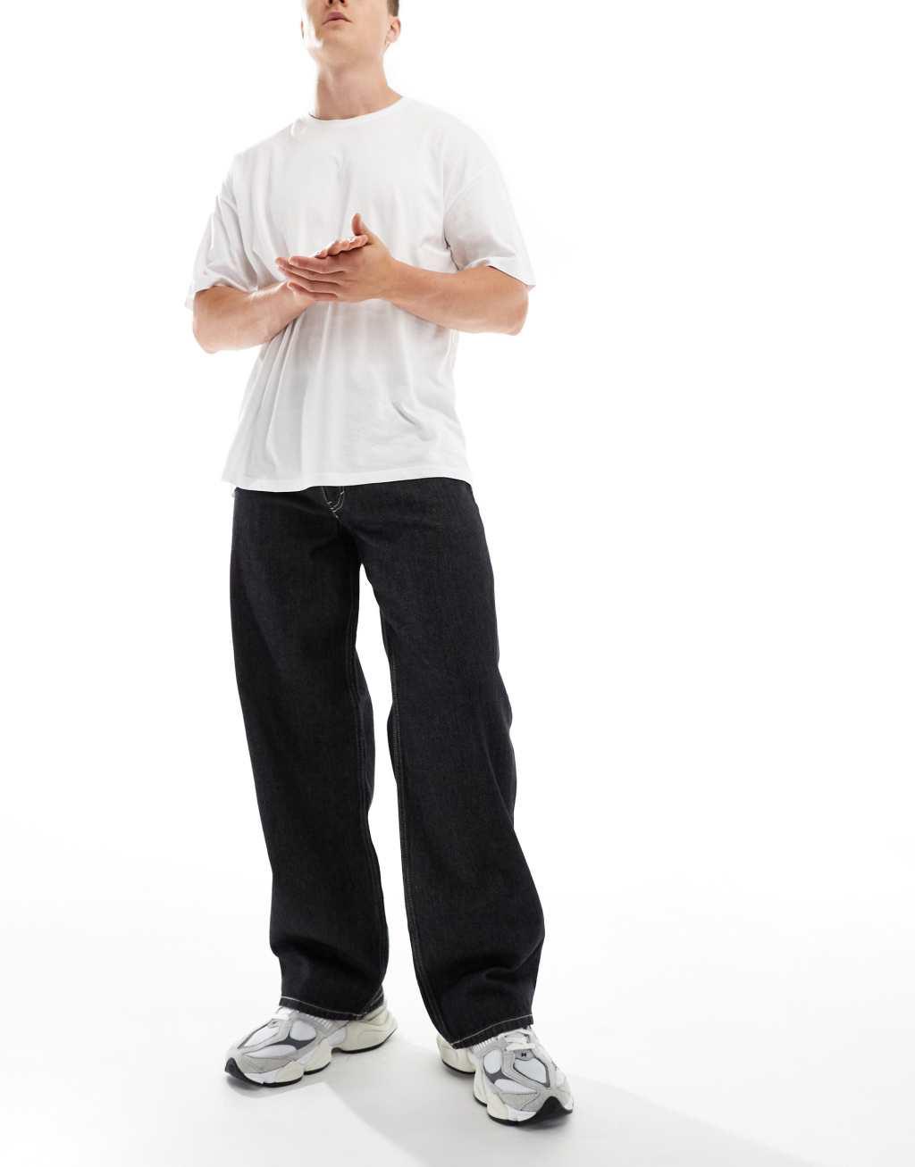 Weekday Sphere low waist loose fit jeans in black acid wash Product Image