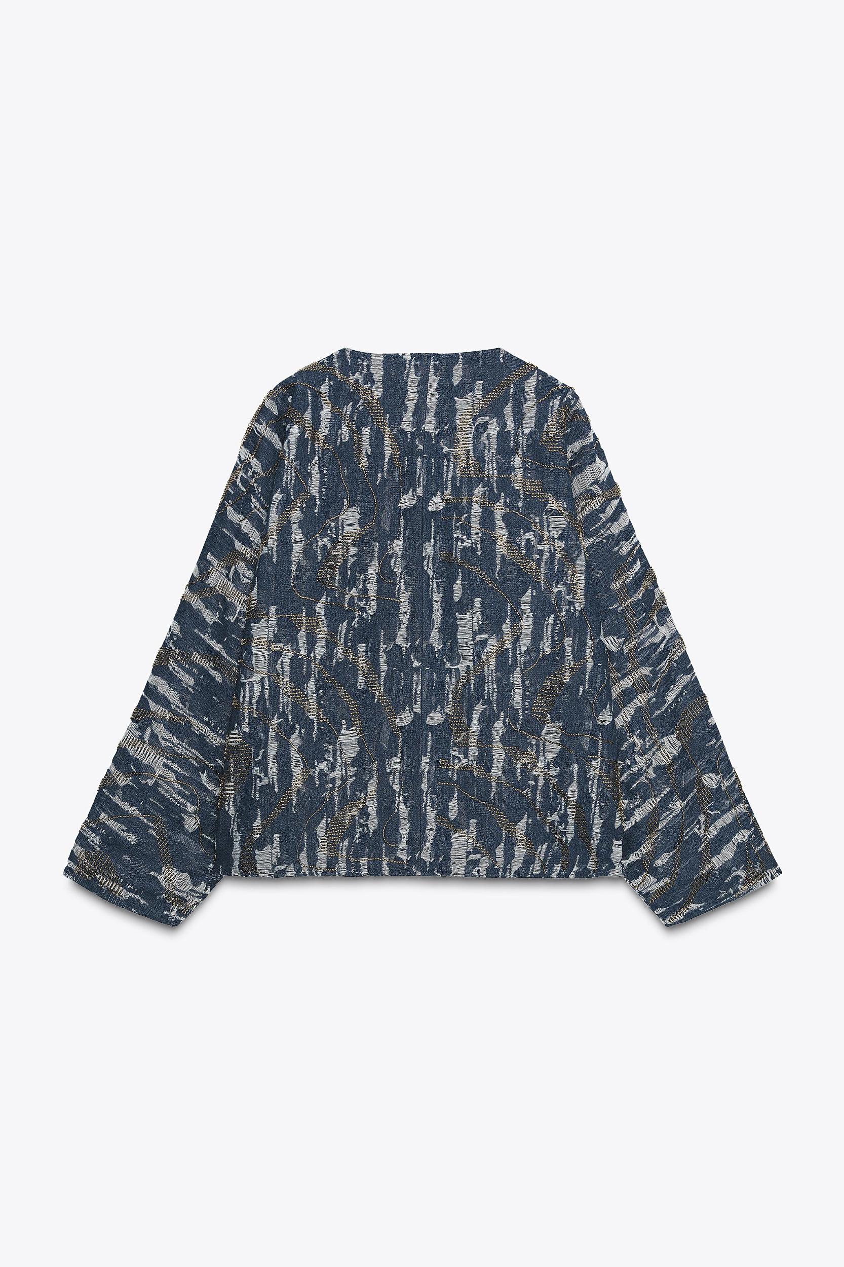 BEADED DENIM EFFECT PADDED KIMONO Product Image