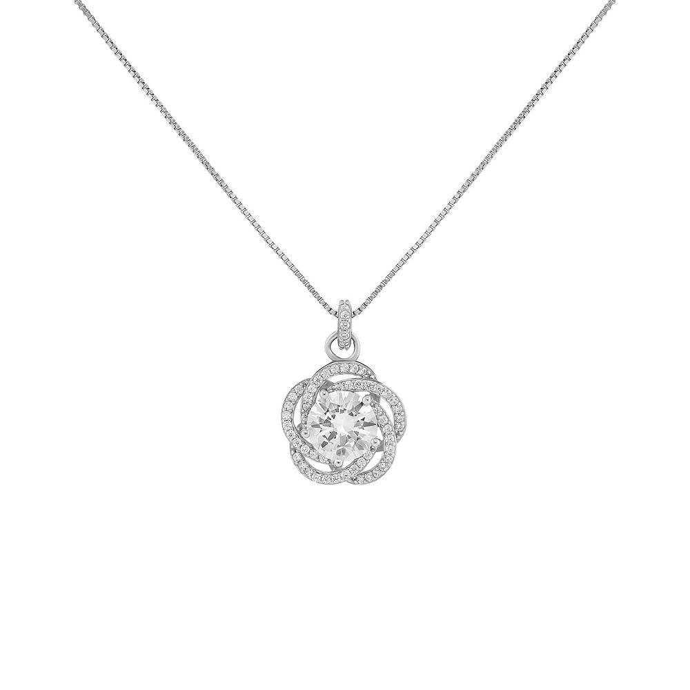 PRIMROSE Pave Cubic Zirconia Loveknot Pendant Necklace, Women's, Size: 18", Silver Tone White Product Image