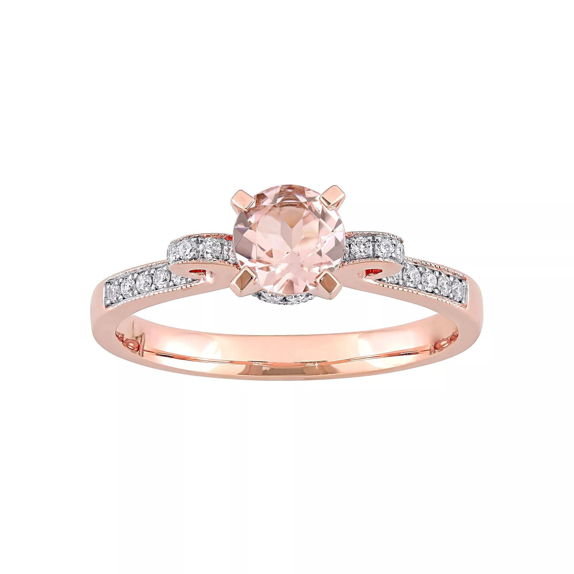 Stella Grace 14k Rose Gold Morganite & 1/4 Carat T.W. Diamond Ribbon Engagement Ring, Women's,  Product Image
