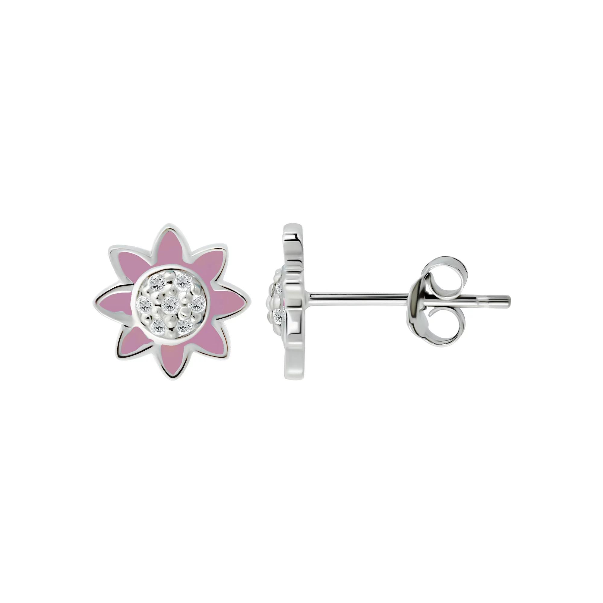 Aleure Precioso Sterling Silver Enamel & Cubic Zirconia Flower Stud Earrings, Women's, Pink Product Image