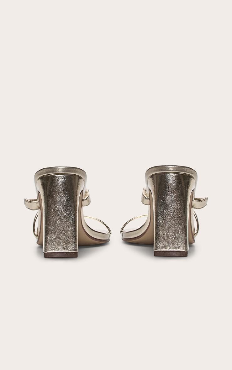 Gold Pu Square Toe Thin Block High Heeled Mules Product Image