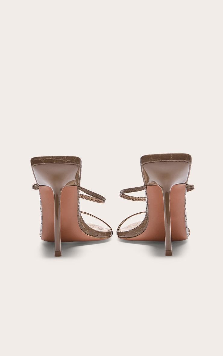 PLT Label Taupe Croc Faux Leather Barely There Point Toe High Heels Product Image