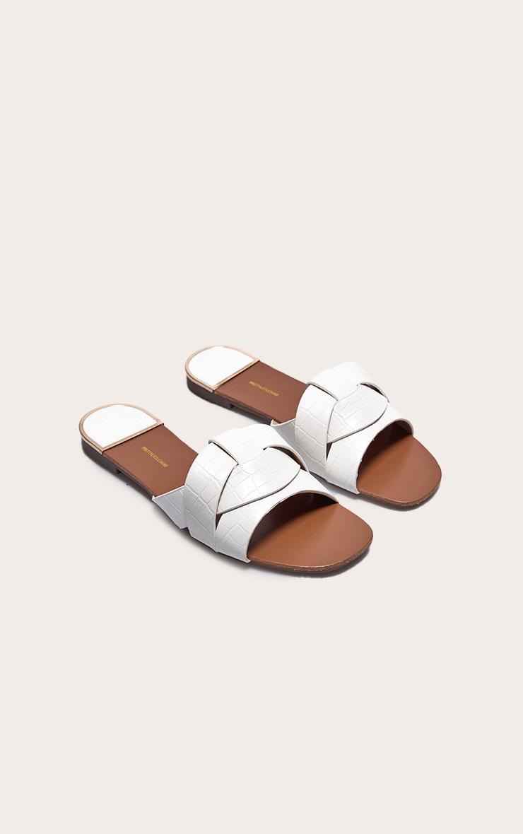 White Croc PU Strap Over Flat Sandals Product Image