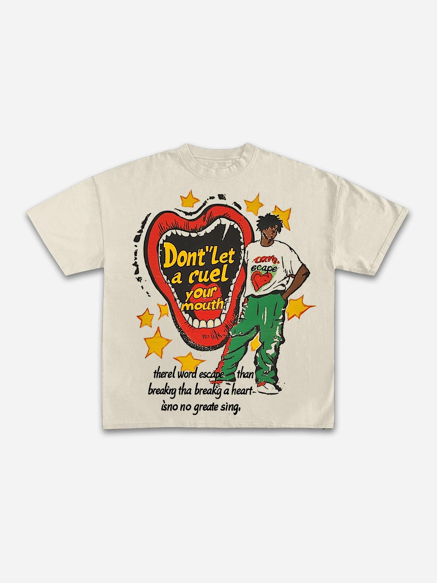 Y2k Lips Character Casual Street Pattern Cotton T-shirt Product Image