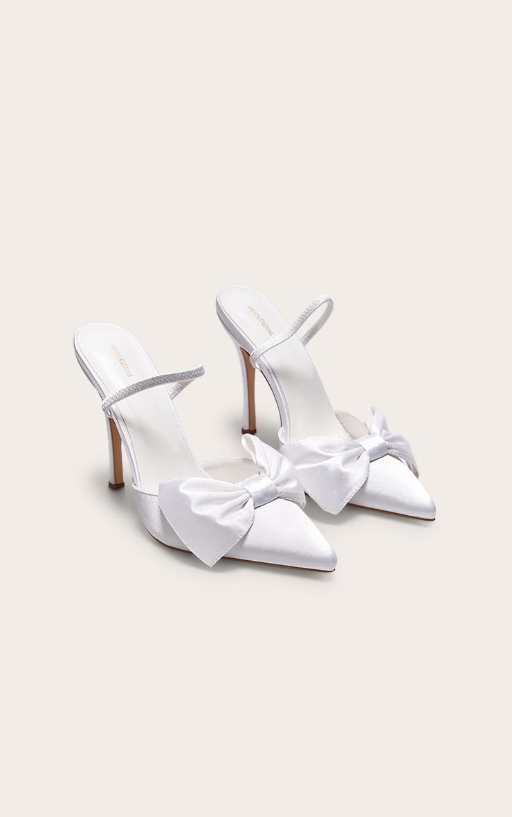 White Satin Point Toe Bow Detail Sling Back Heeled Courts Product Image