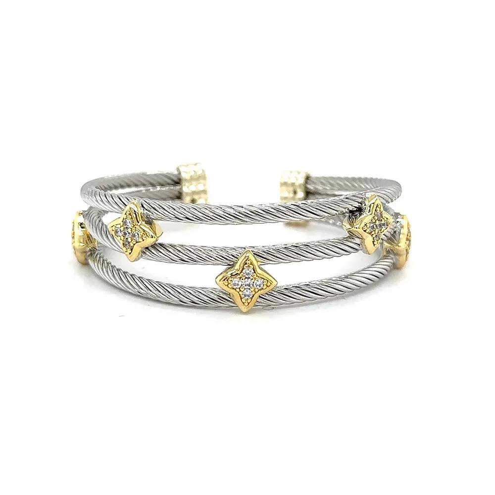 Juvell Two-Tone 18k Gold Plated Cubic Zirconia Blossom Station Cuff Bracelet, Women's, Two Tone Product Image