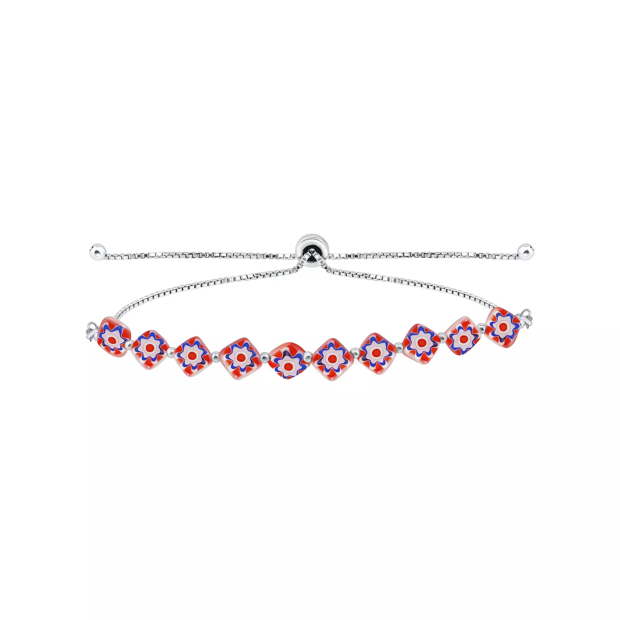 Aleure Precioso Sterling Silver Colored Square Glass Bead Adjustable Bracelet, Women's, Size: 7.25" Product Image