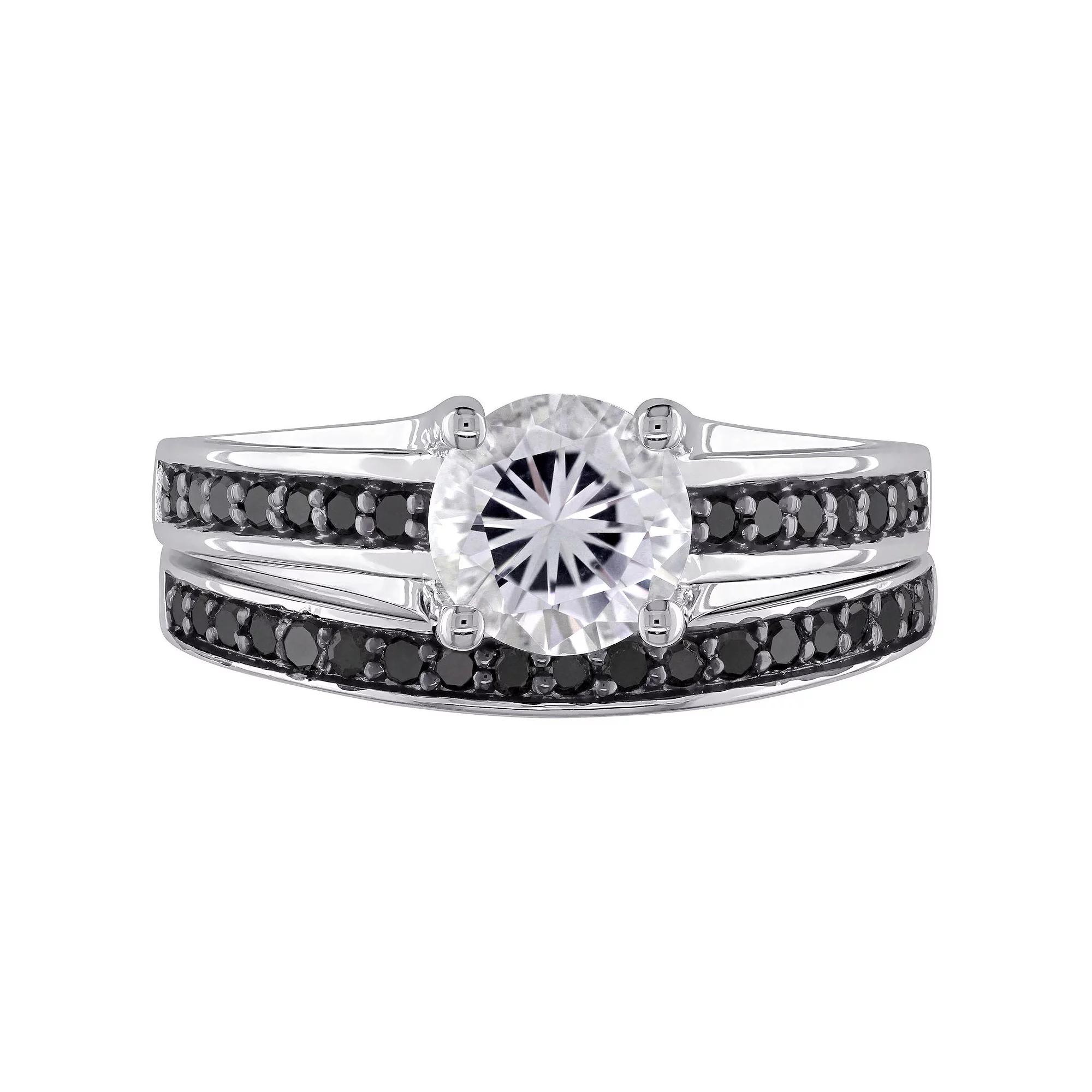 Stella Grace Sterling Silver Lab-Created White Sapphire & 1/3 Carat T.W. Black Diamond Engagement Ring Set, Womens Product Image