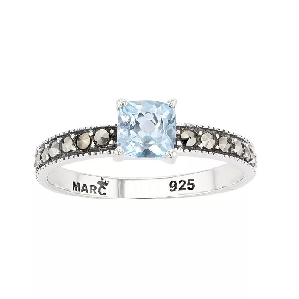 Lavish by TJM Sterling Silver Cushion Cut Sky Blue Topaz & Marcasite Ring, Women's,  Product Image