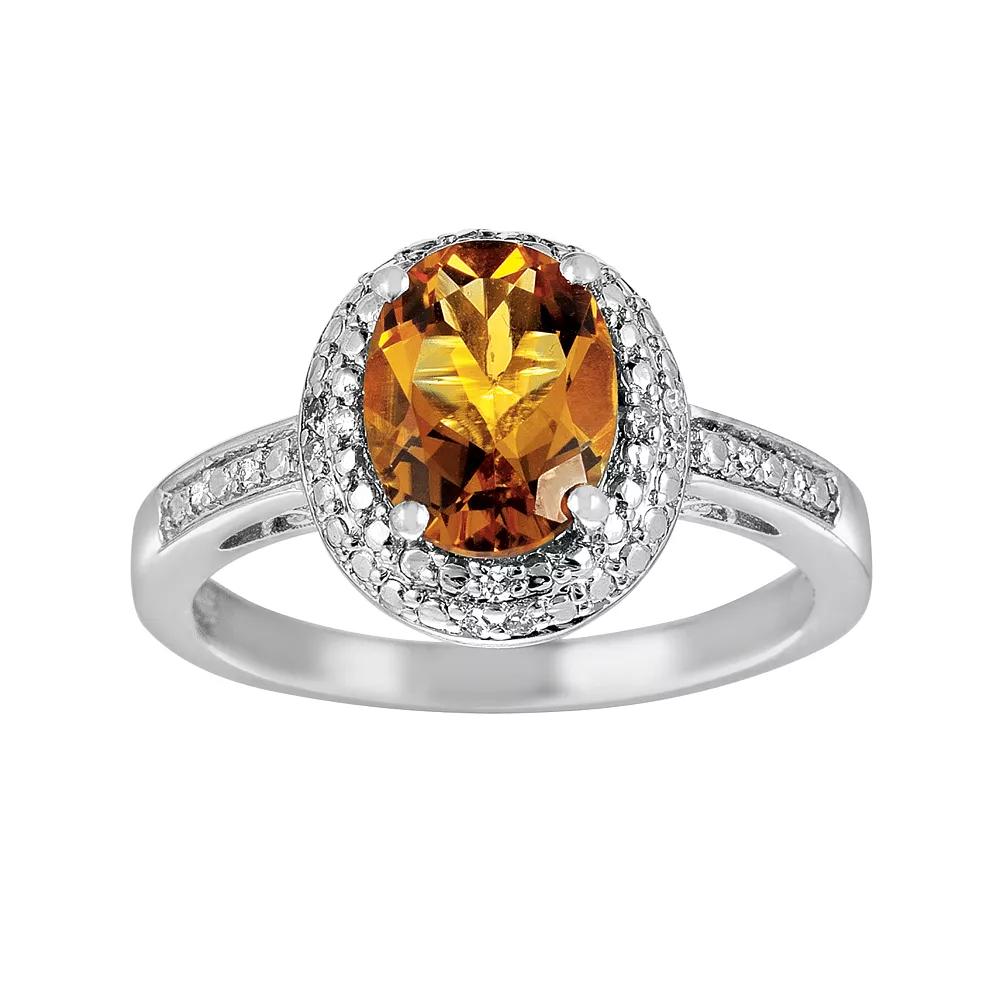 Oro Leoni Sterling Silver Citrine and Diamond Accent Oval Ring, Women's,  Product Image
