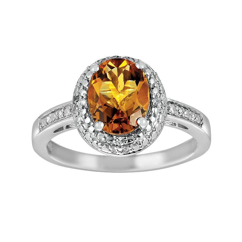 Oro Leoni Sterling Silver Citrine and Diamond Accent Oval Ring, Women's,  Product Image