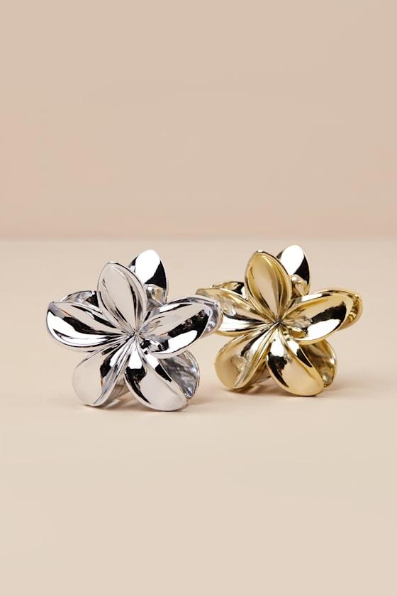Celantra Gold and Silver Flower Claw Hair Clip Set Product Image