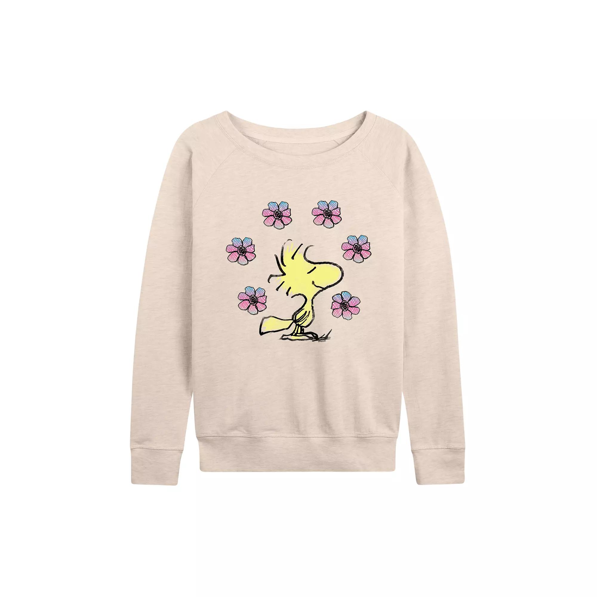 Women's Peanuts Woodstock Floral French Terry Long Sleeve Tee, Girl's,  Product Image