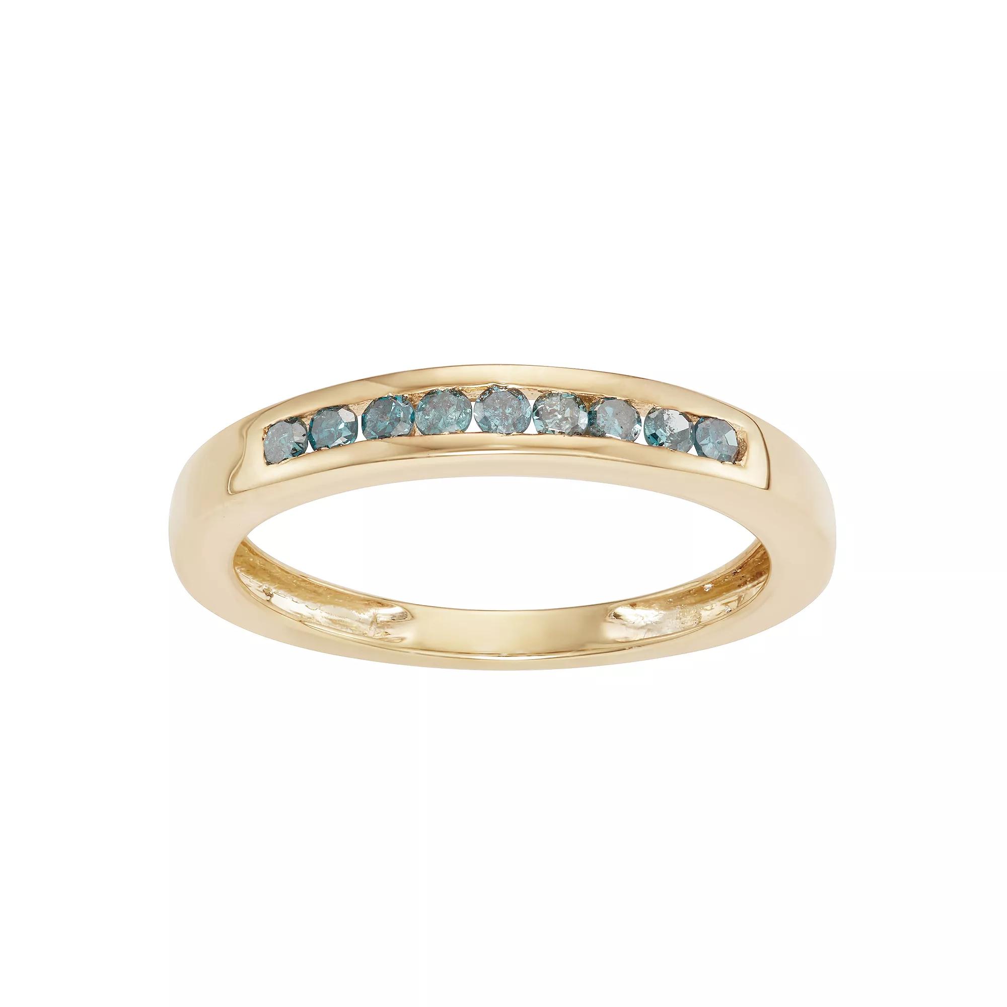 HDI 10k Gold Over Silver 1/4 Carat T.W. Diamond Blue Diamond Channel Band, Women's, Size: 9, Gold Over Sterling Product Image