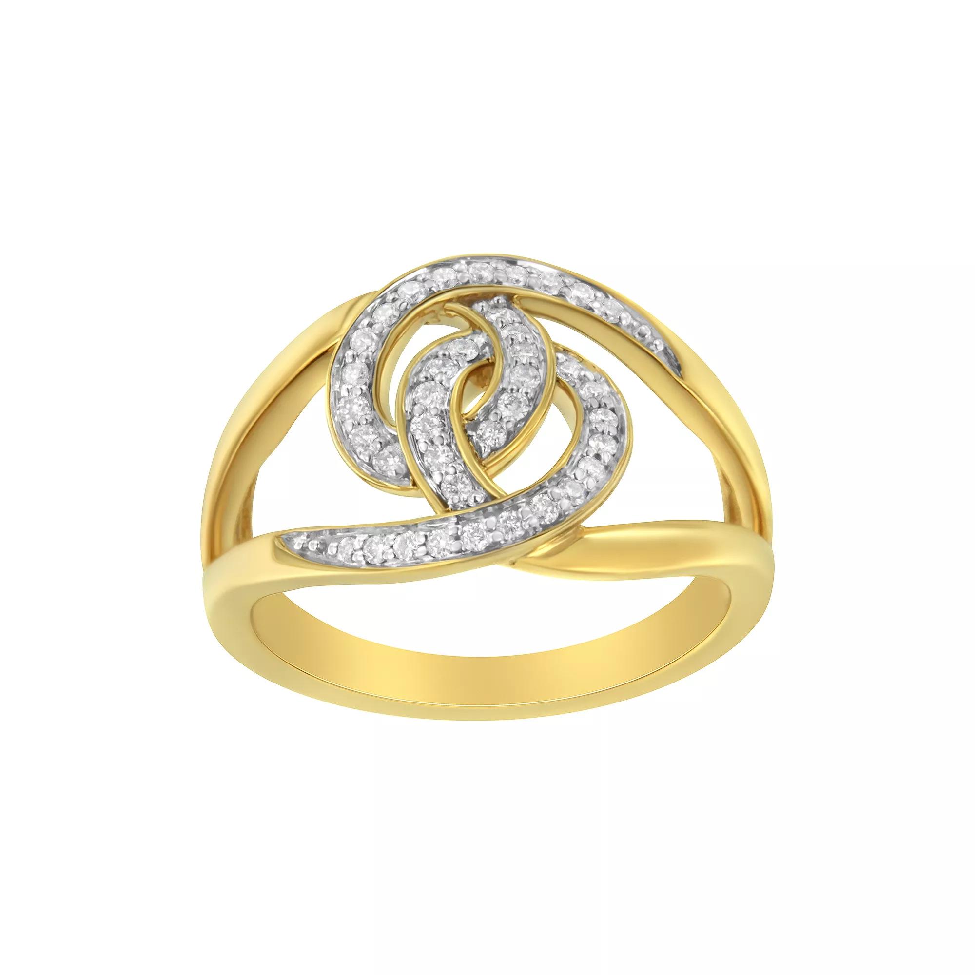 Haus of Brilliance 14k Gold Over Silver 1/4 Carat T.W. Diamond Loop Open Shank Bypass Ring, Women's, Size: 7, Gold Tone Product Image