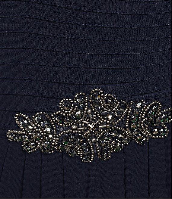 Alex Evenings Plus Size Matte Jersey Cowl Neck Cap Sleeve Pleated Embellished Side Detail Long Gown Product Image