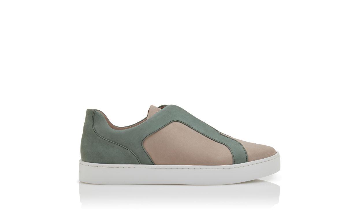 AGILIO Grey and Green Calf Leather Low Cut Sneakers Product Image