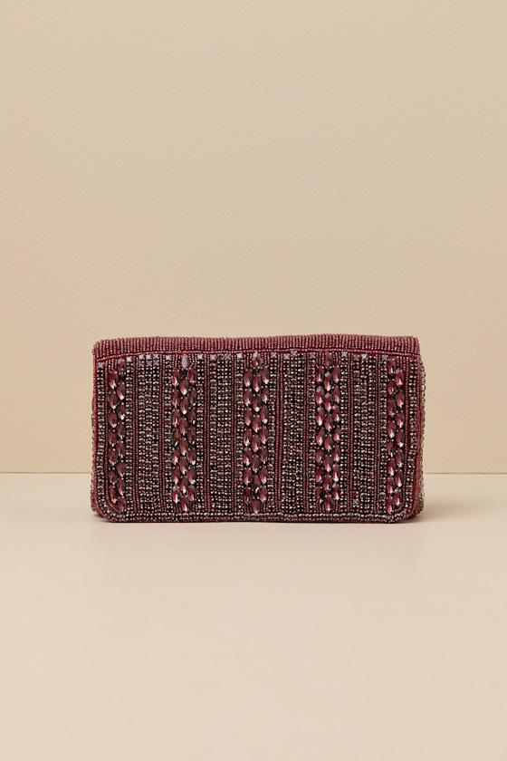 Lizza Burgundy Rhinestone Clutch Product Image