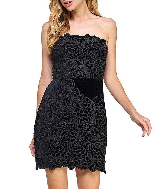 Layered With Love Samantha Strapless Embroidered Floral Velvet Jacquard Mini Dress Product Image