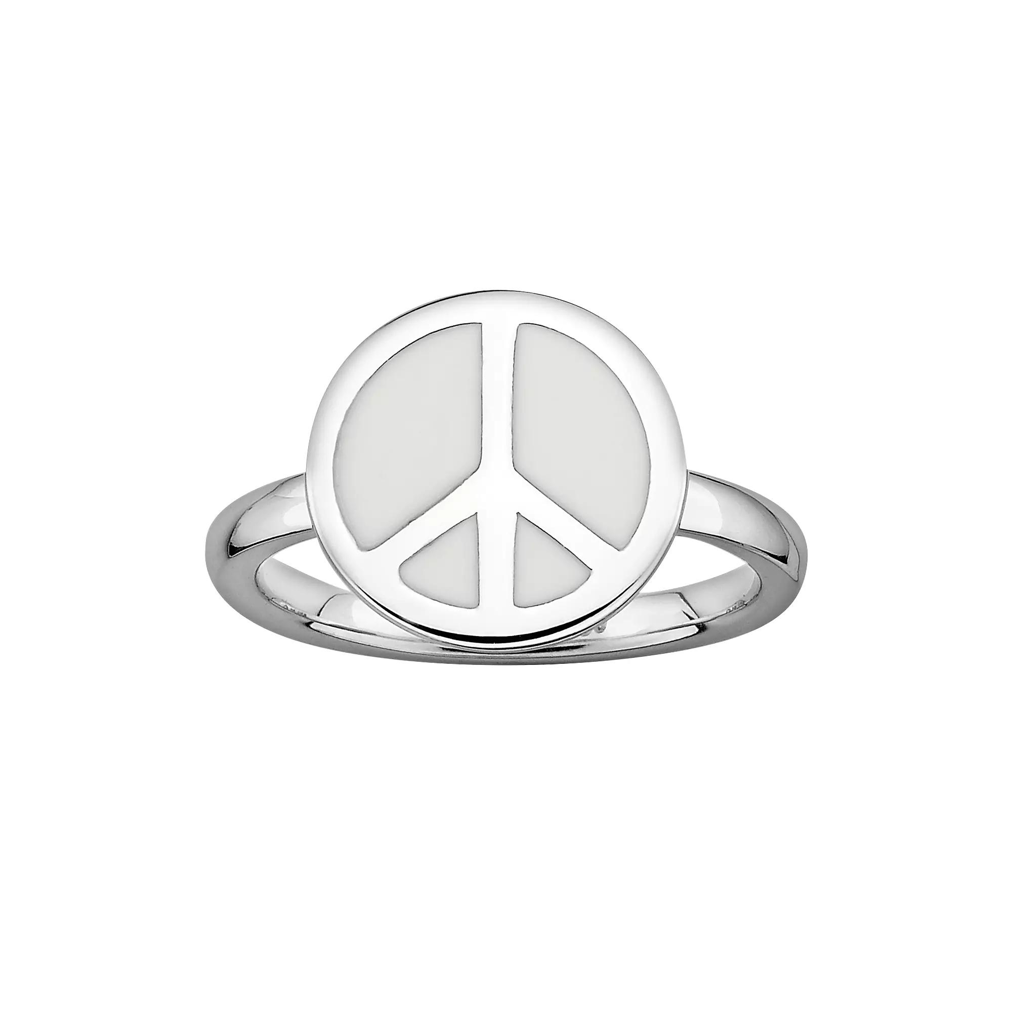 Stacks & Stones Sterling Silver White Enamel Peace Sign Stack Ring, Womens Product Image