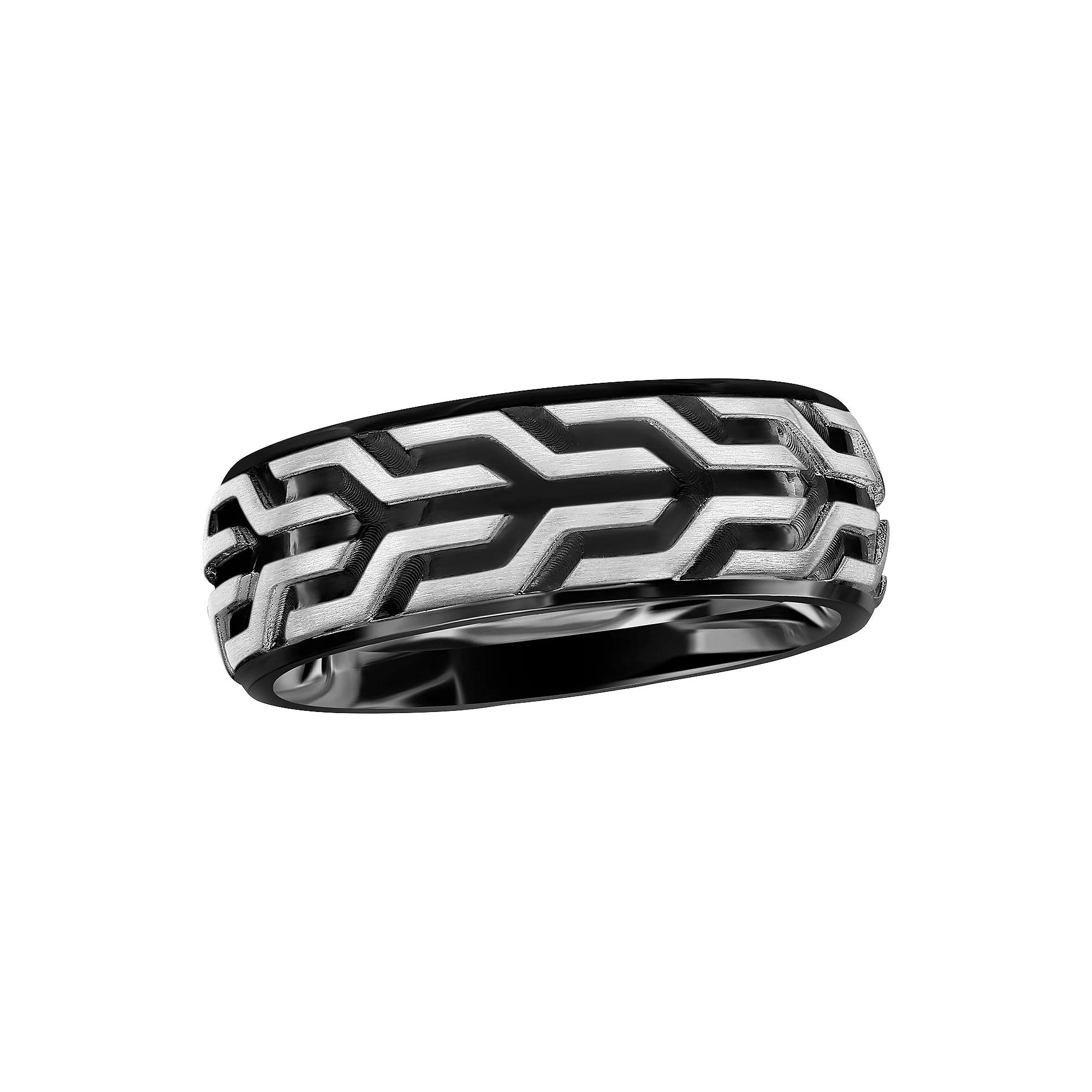 Metallo Men's Black Ion-Plated Stainless Steel Ring, Size: 10 Product Image