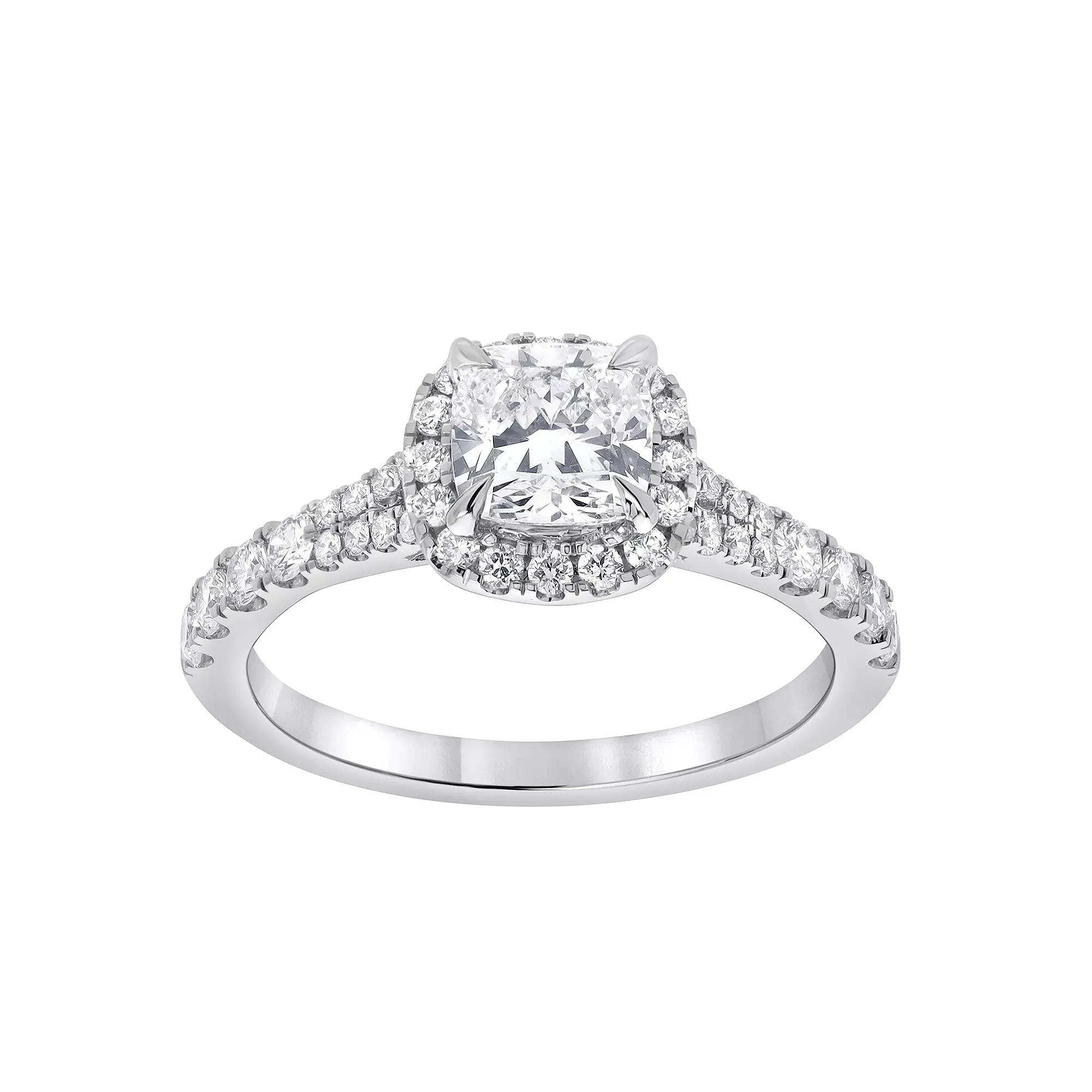 Diamond Brilliance 14k White Gold 1 1/2 Carat T.W. Lab-Grown Diamond Cushion Cut Center Halo Engagement Ring, Women's, Size: 7, 14k Gold Product Image