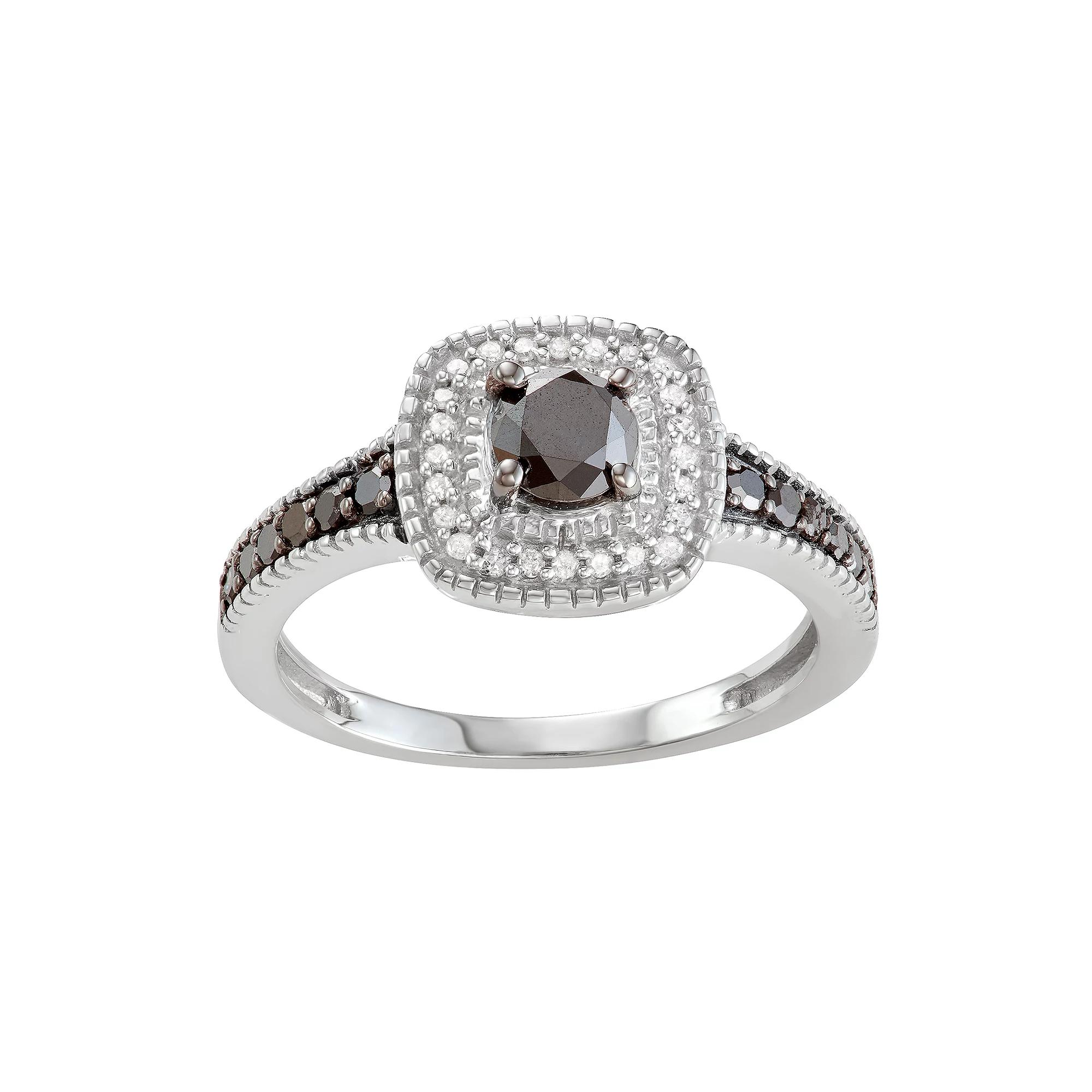 Jewelexcess Sterling Silver 3/4 C.T. Black & White Diamond Square Ring, Women's, Size: 6, Silvertone Product Image