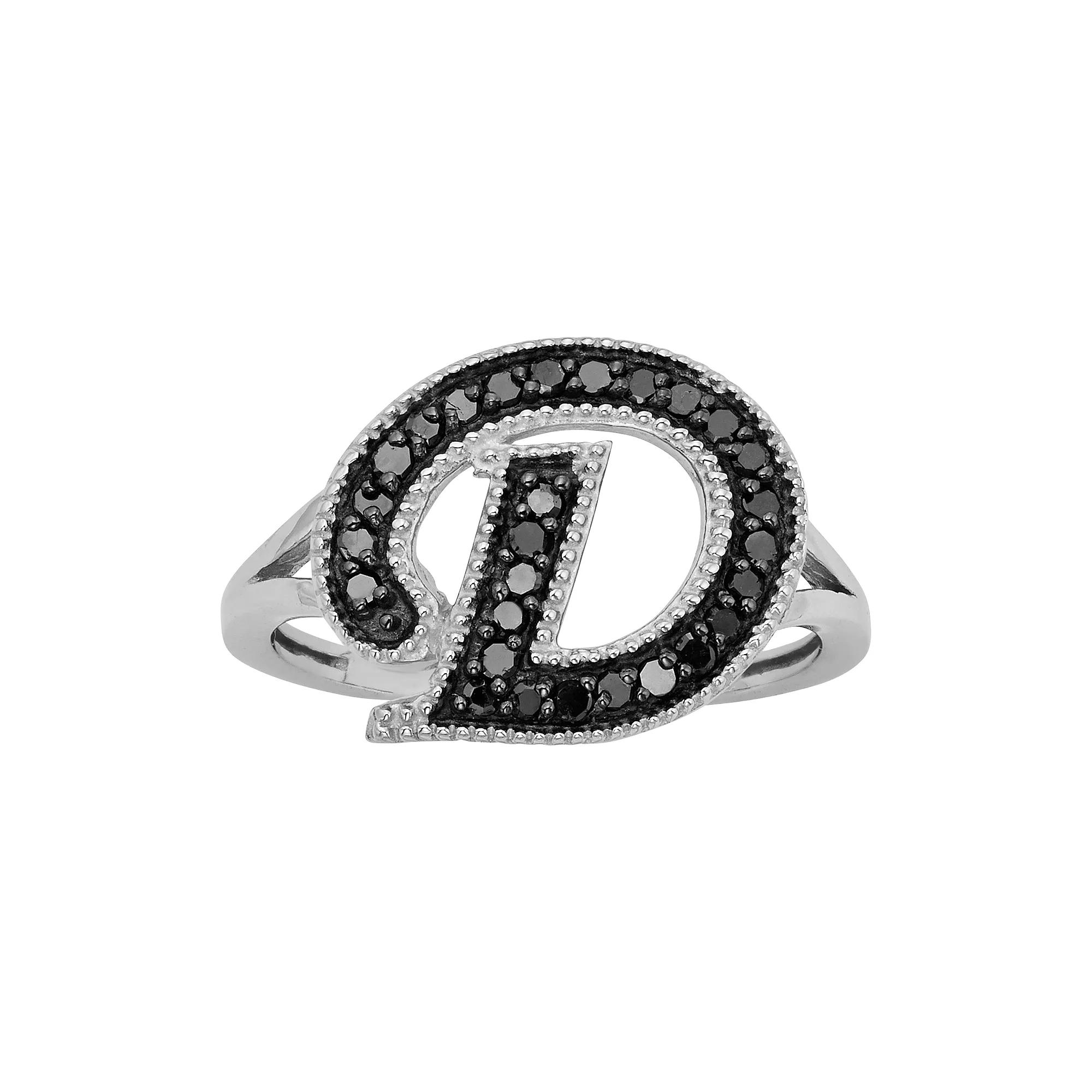 Jewelexcess Sterling Silver 1/4-ct. T.W. Black Diamond Initial Ring, Womens Product Image