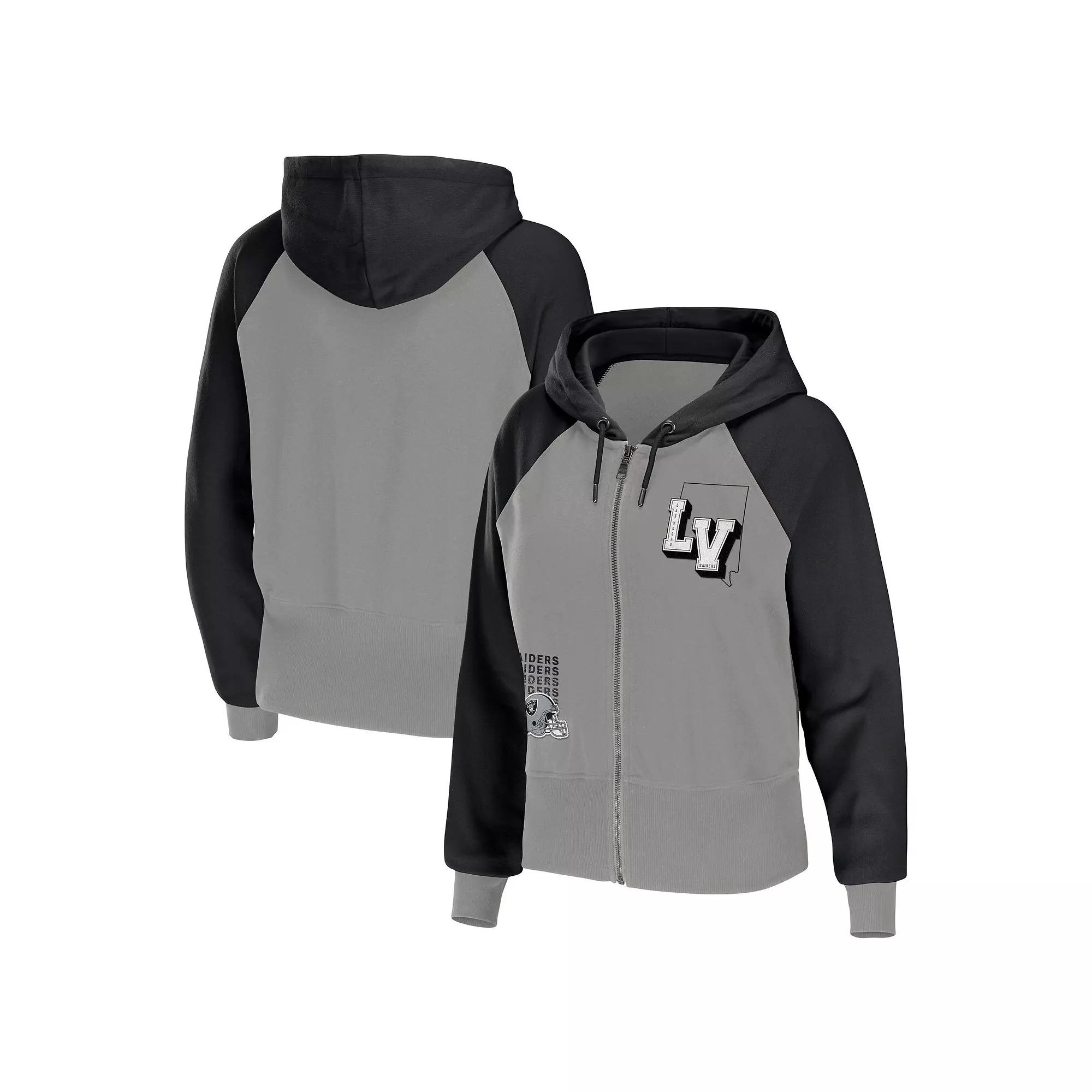 Women's WEAR by Erin Andrews Gray Las Vegas Raiders Colorblock Full-Zip Hoodie, Size: Small, Lvr Grey Product Image