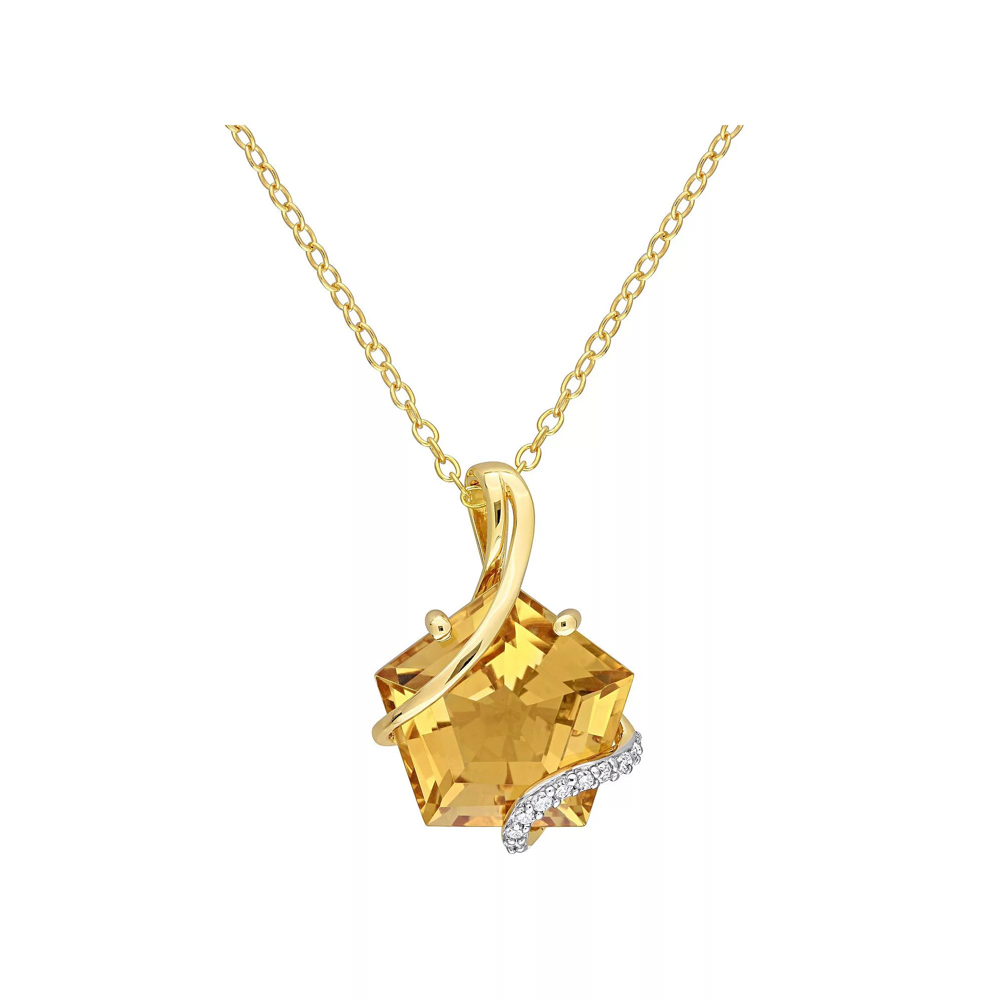 Stella Grace 18k Gold Over Silver Citrine & Diamond Accent Wrapped Pendant Necklace, Women's, Size: 18", Gold Tone Product Image