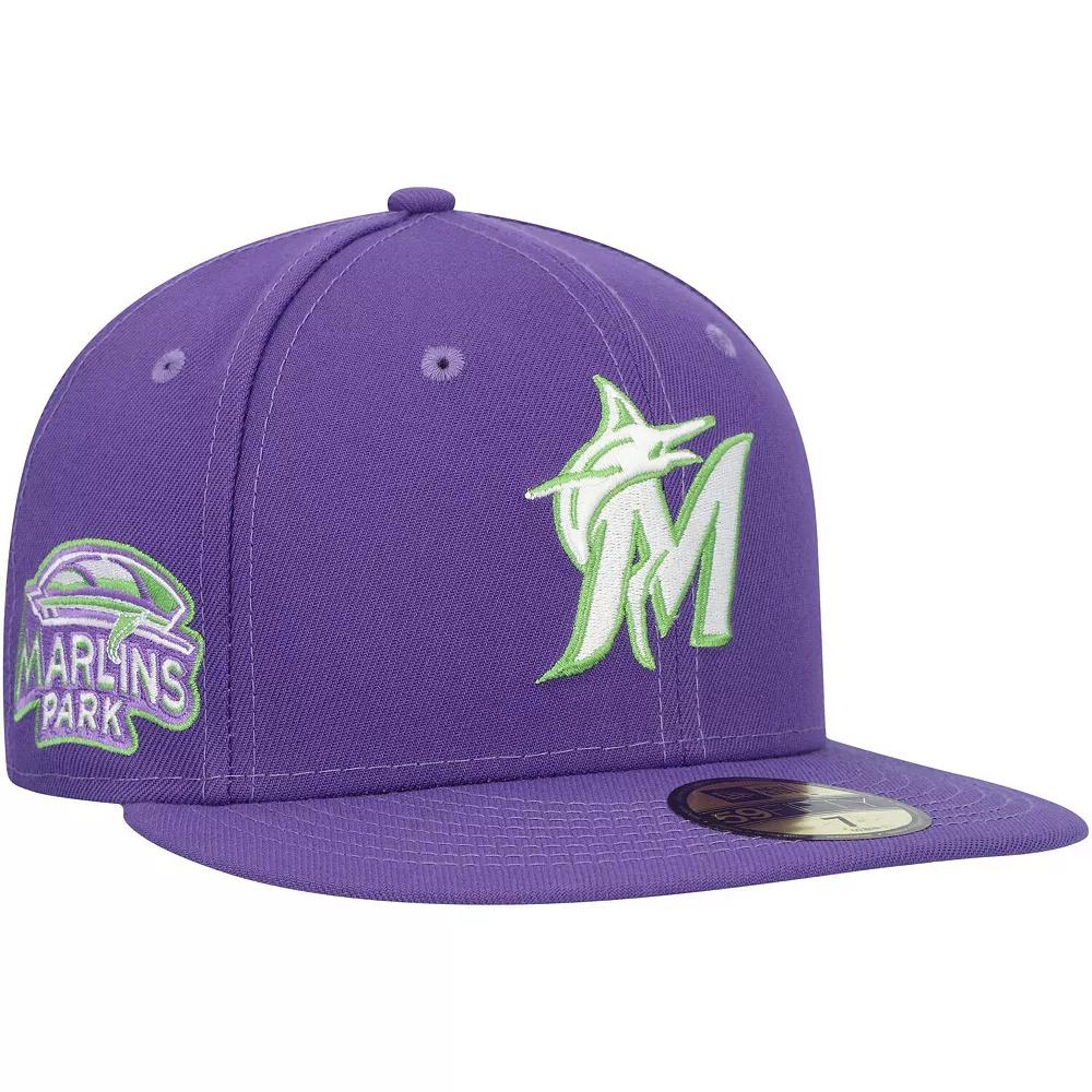Men's New Era Purple Miami Marlins Lime Side Patch 59FIFTY Fitted Hat, Size: 8 Product Image