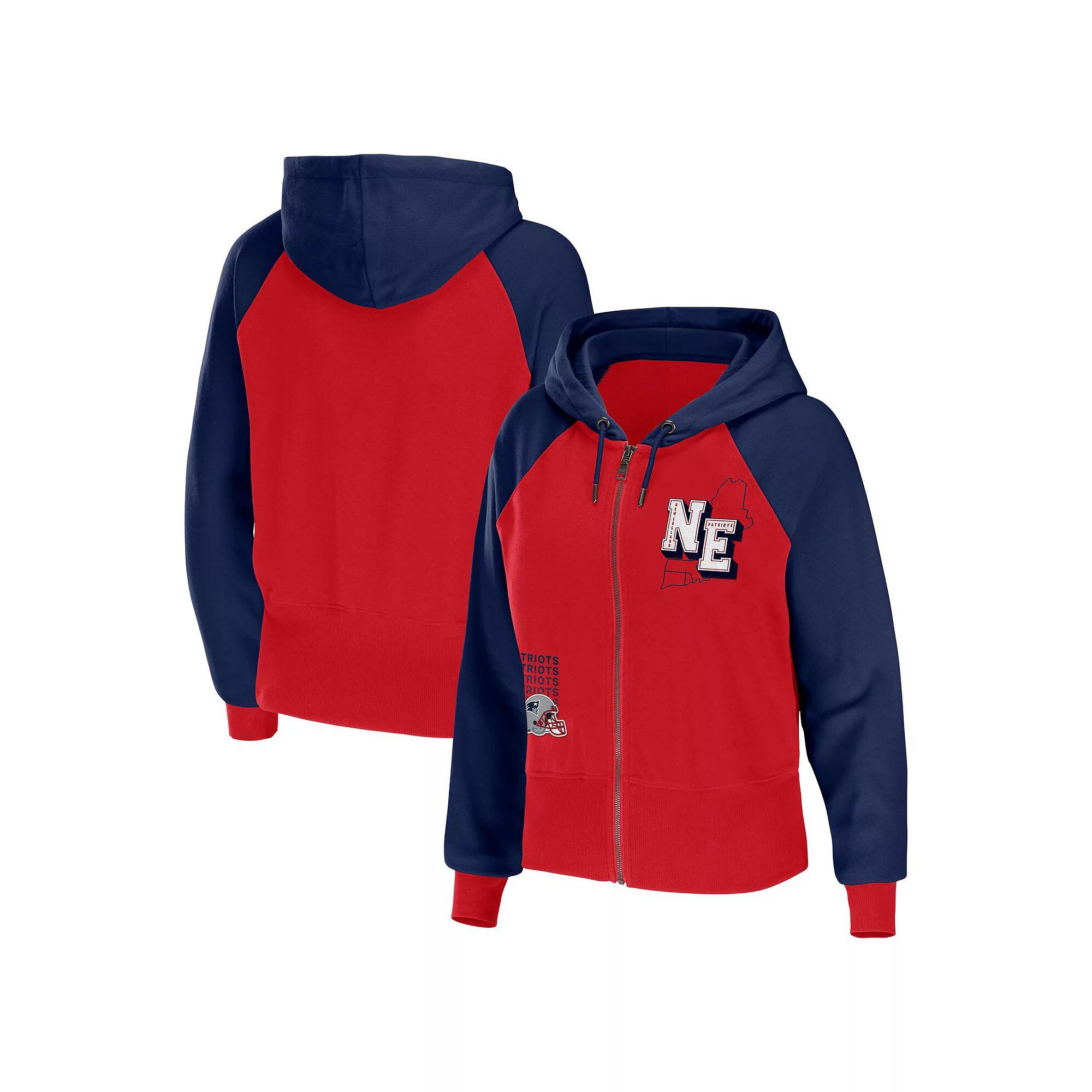 Women's WEAR by Erin Andrews Red New England Patriots Colorblock Full-Zip Hoodie, Size: Medium Product Image