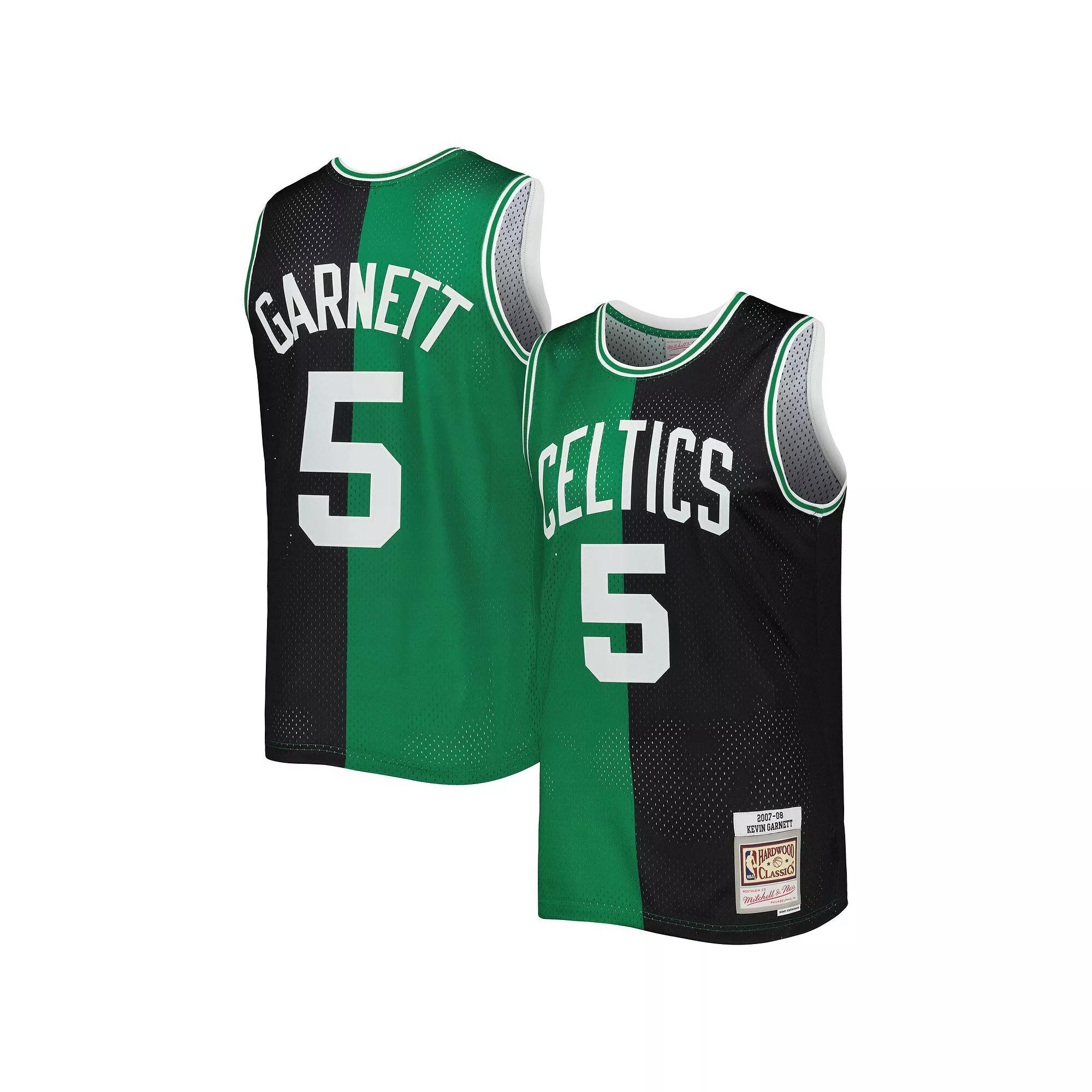 Men's Mitchell & Ness Kevin Garnett Black/Kelly Green Boston Celtics Hardwood Classics 2007/08 Split Swingman Jersey,  Product Image