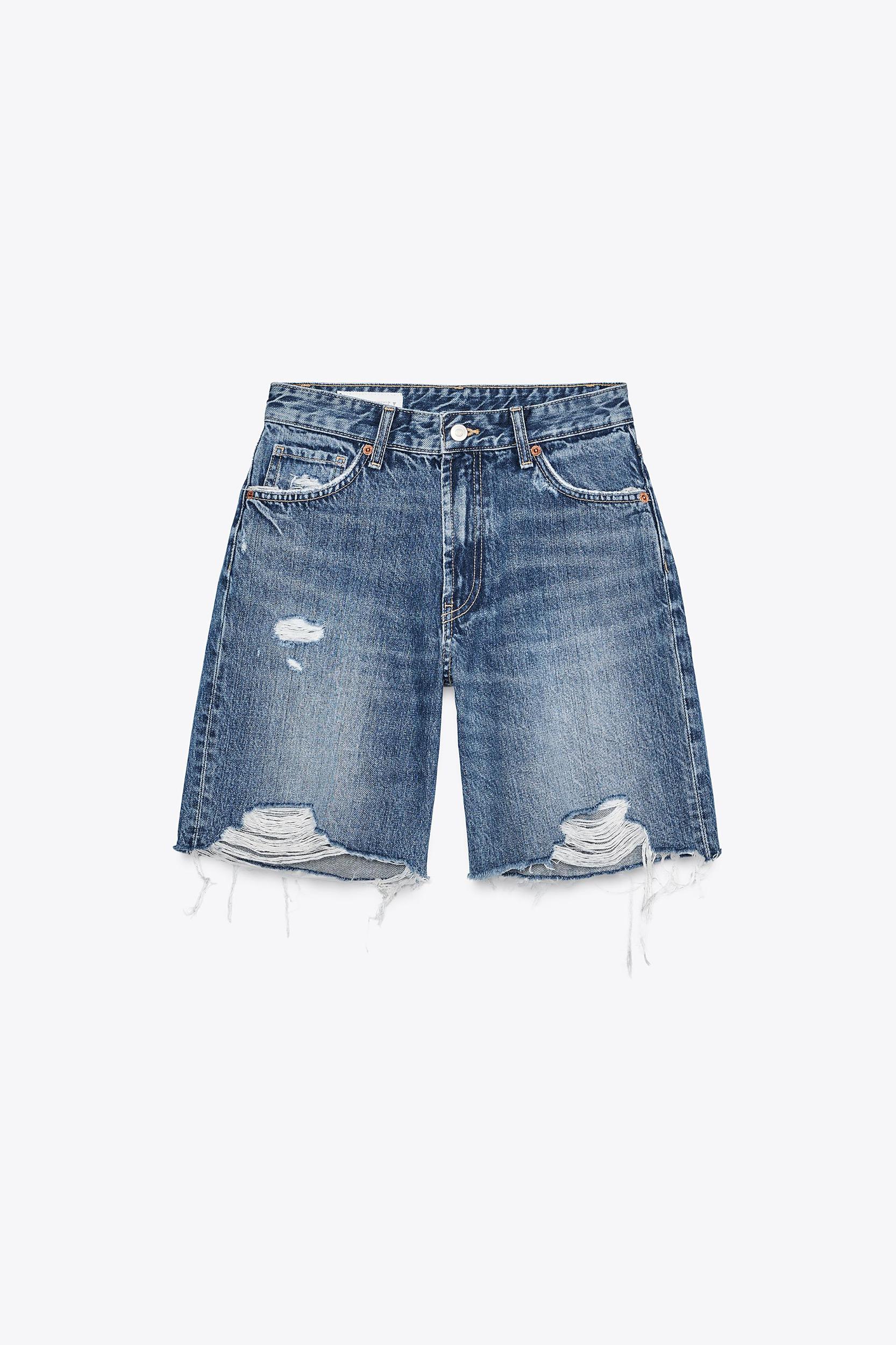 MID-RISE RIPPED TRF DENIM SHORTS Product Image