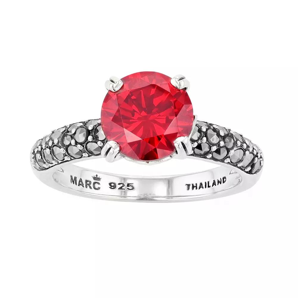 Lavish by TJM Sterling Silver Garnet Cubic Zirconia & Marcasite Ring, Women's, Size: 7 Product Image