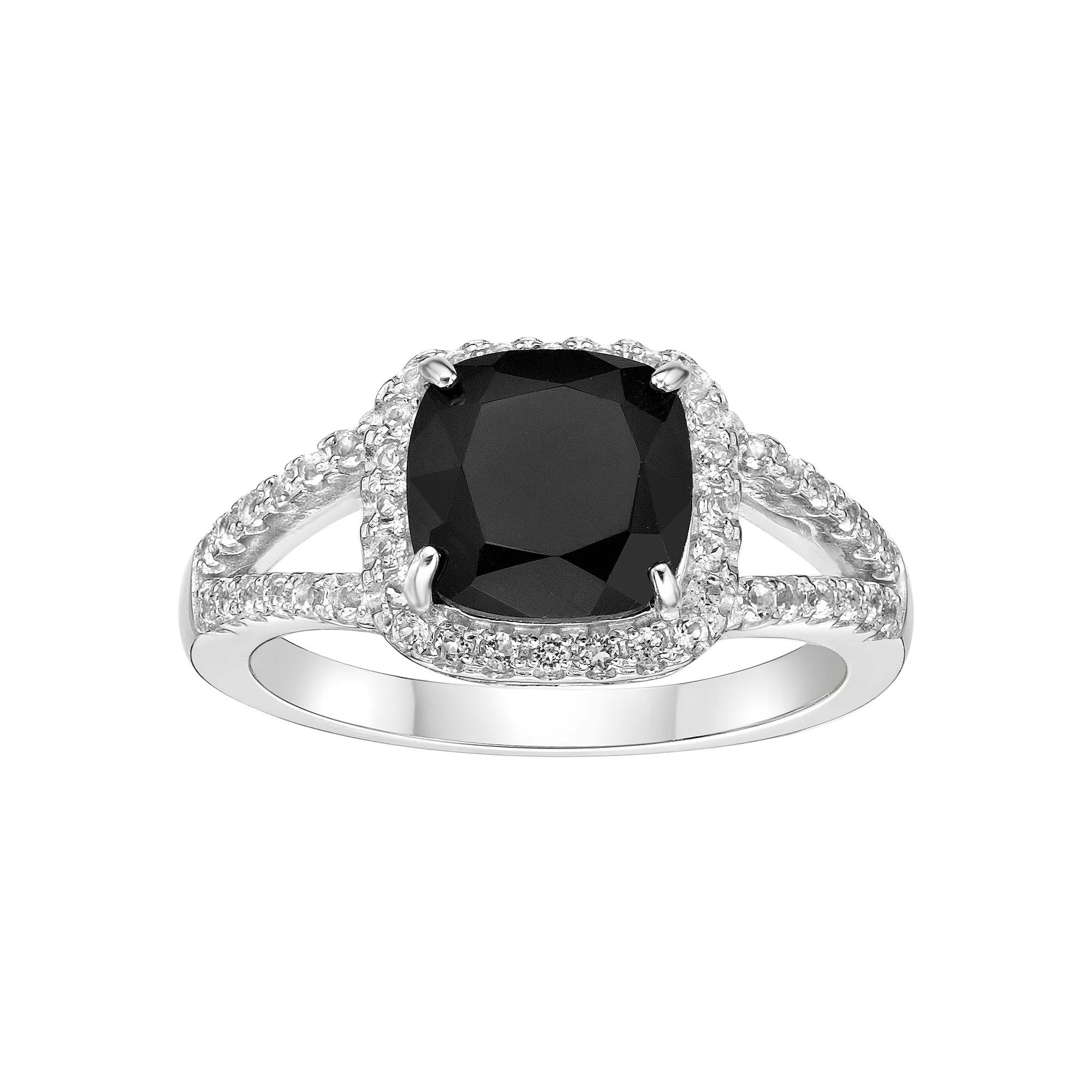 Gemminded Sterling Silver Black Onyx & White Topaz Cushion-Cut Ring, Women's,  Product Image