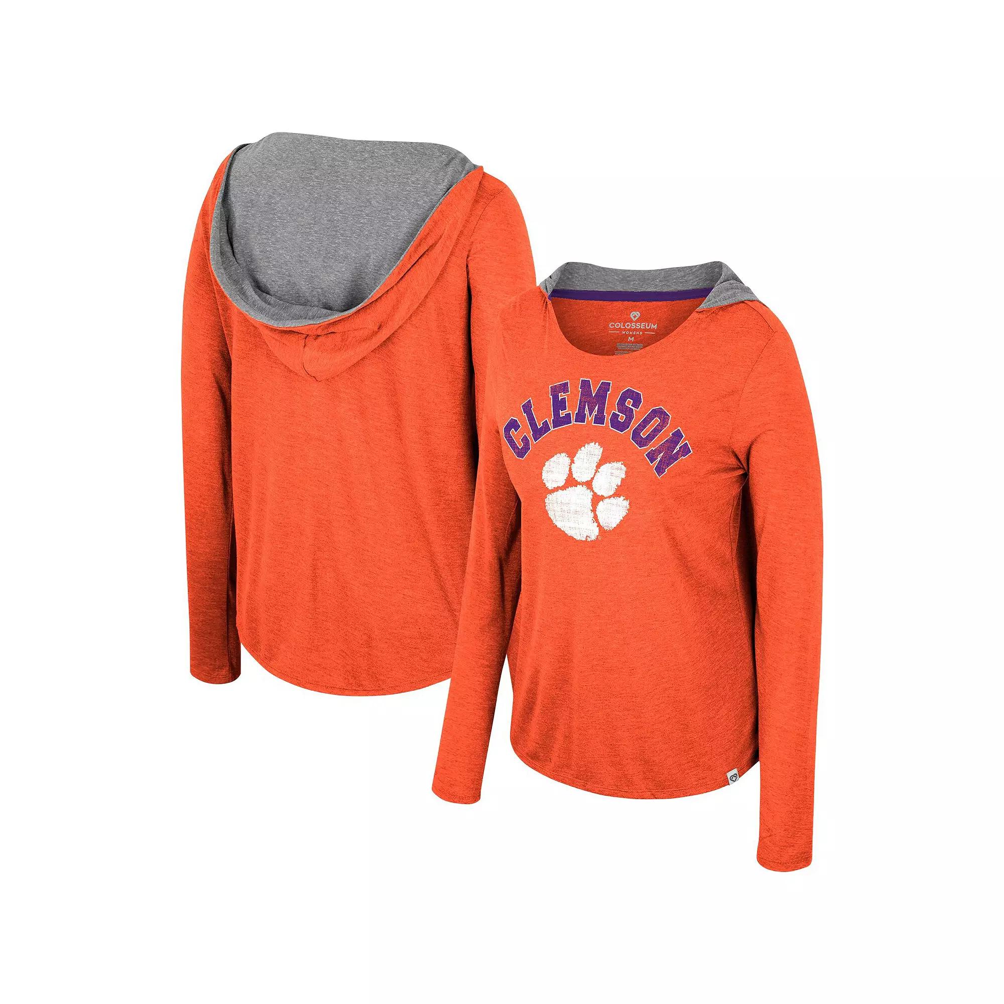 Women's Colosseum  Orange Clemson Tigers Distressed Heather Long Sleeve Hoodie T-Shirt, Size: Large Product Image