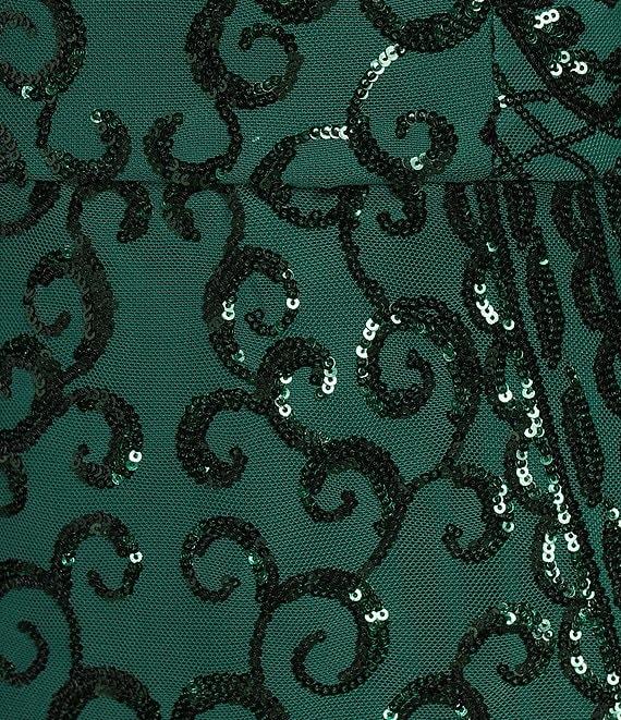 Blondie Nites Patterned Sequin Scoop Neck Sleeveless Tie Back Long Gown Product Image