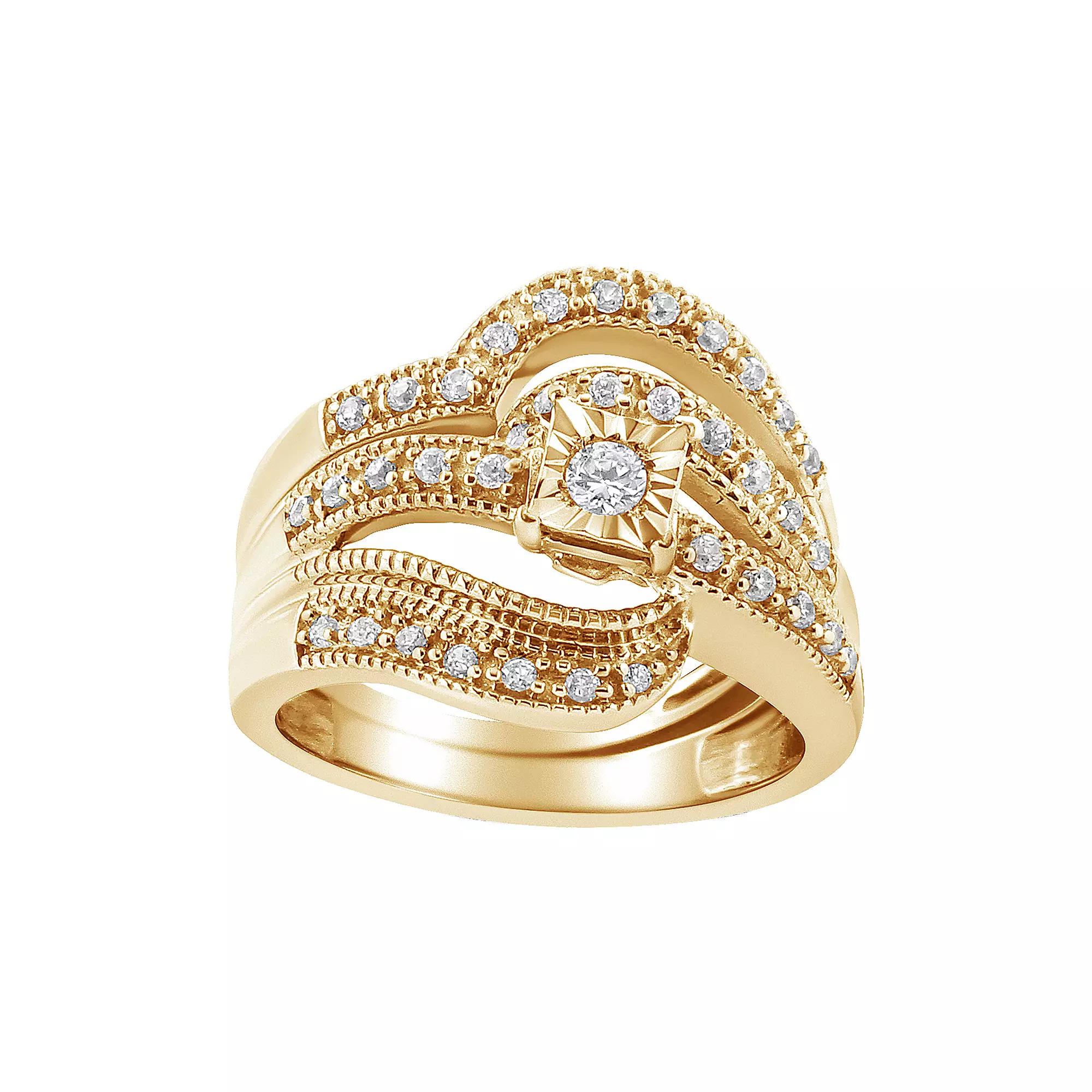 Haus of Brilliance 14k Gold Over Silver 1/3 Carat T.W. Diamond Crisscross Engagement Ring Set, Women's, Size: 5, Gold Tone Product Image