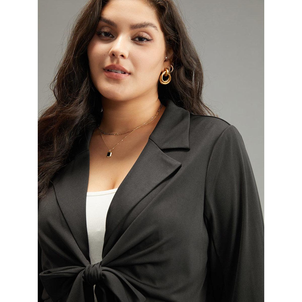 Plus Size Suit Collar Knot Ruffle Hem Blazer DarkGreen Women Work Plain Plain Sleeve Long Sleeve Suit Collar 12/L Work From Home Blazers BloomChic Product Image
