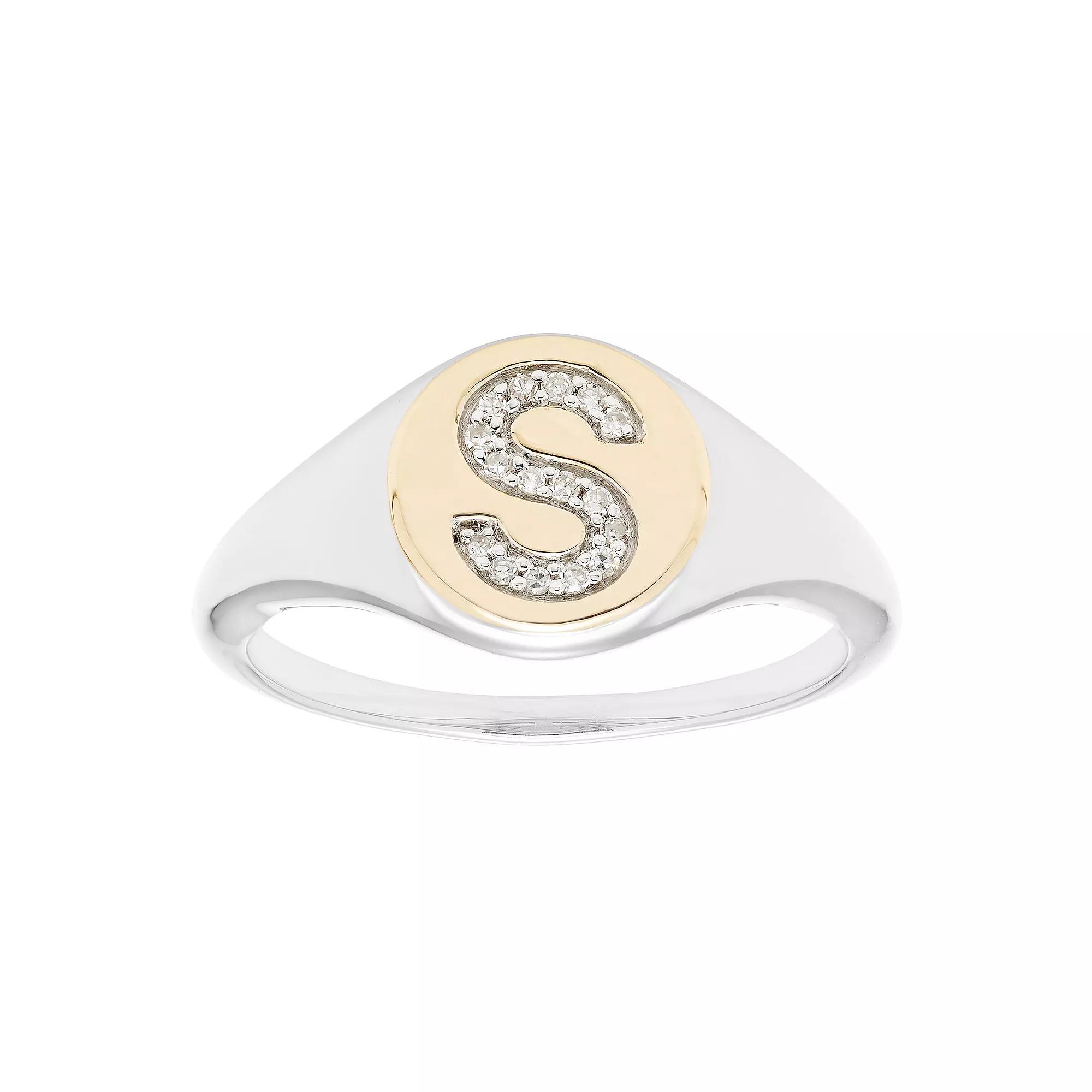 It's Personal 14k Gold Over Sterling Silver Diamond Accent Initial Signet Ring, Women's, Size: 6, Two Tone S Product Image