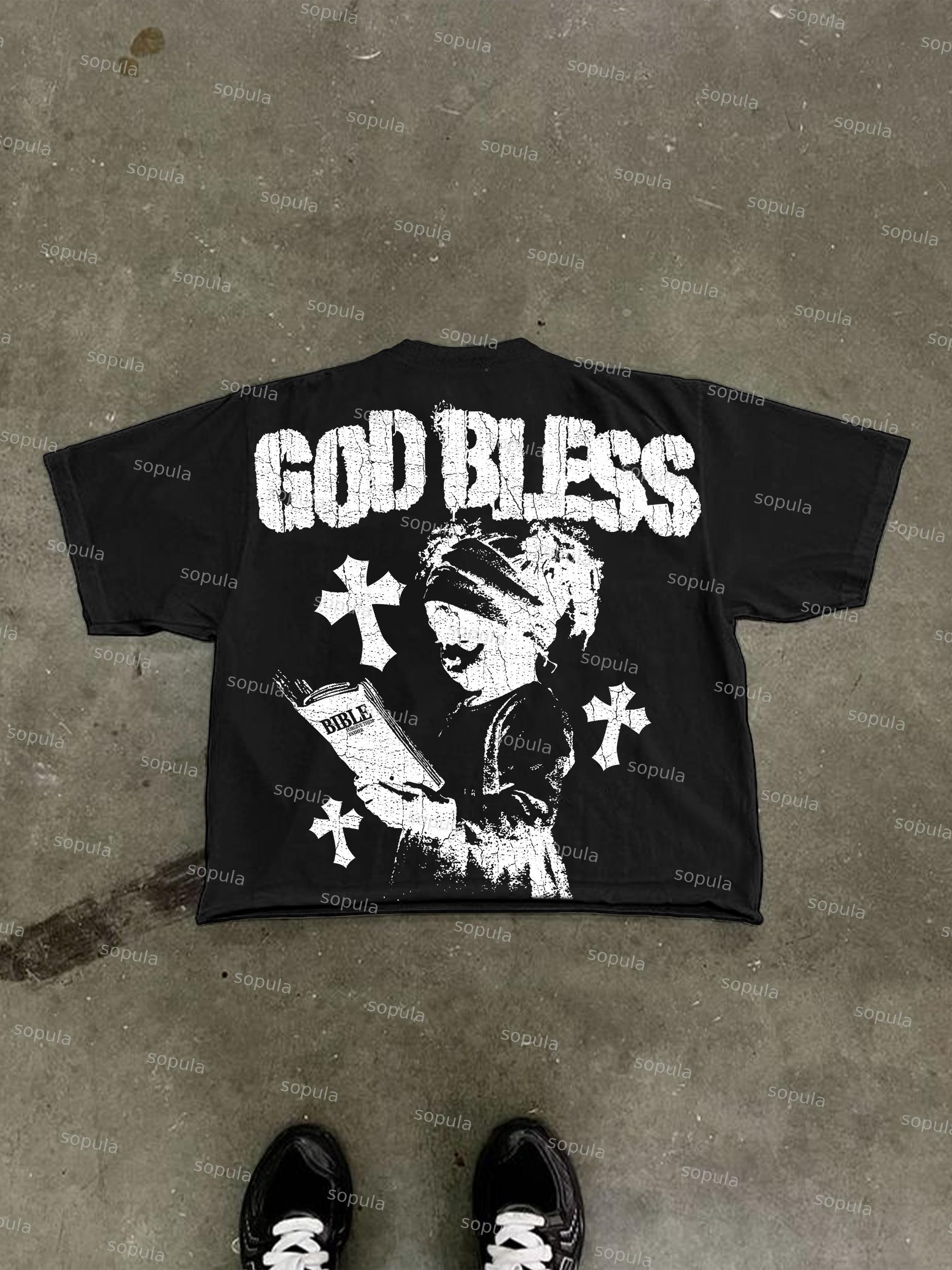 Men's God Bless Children's Prayer Graphic Cropped T-shirt Product Image
