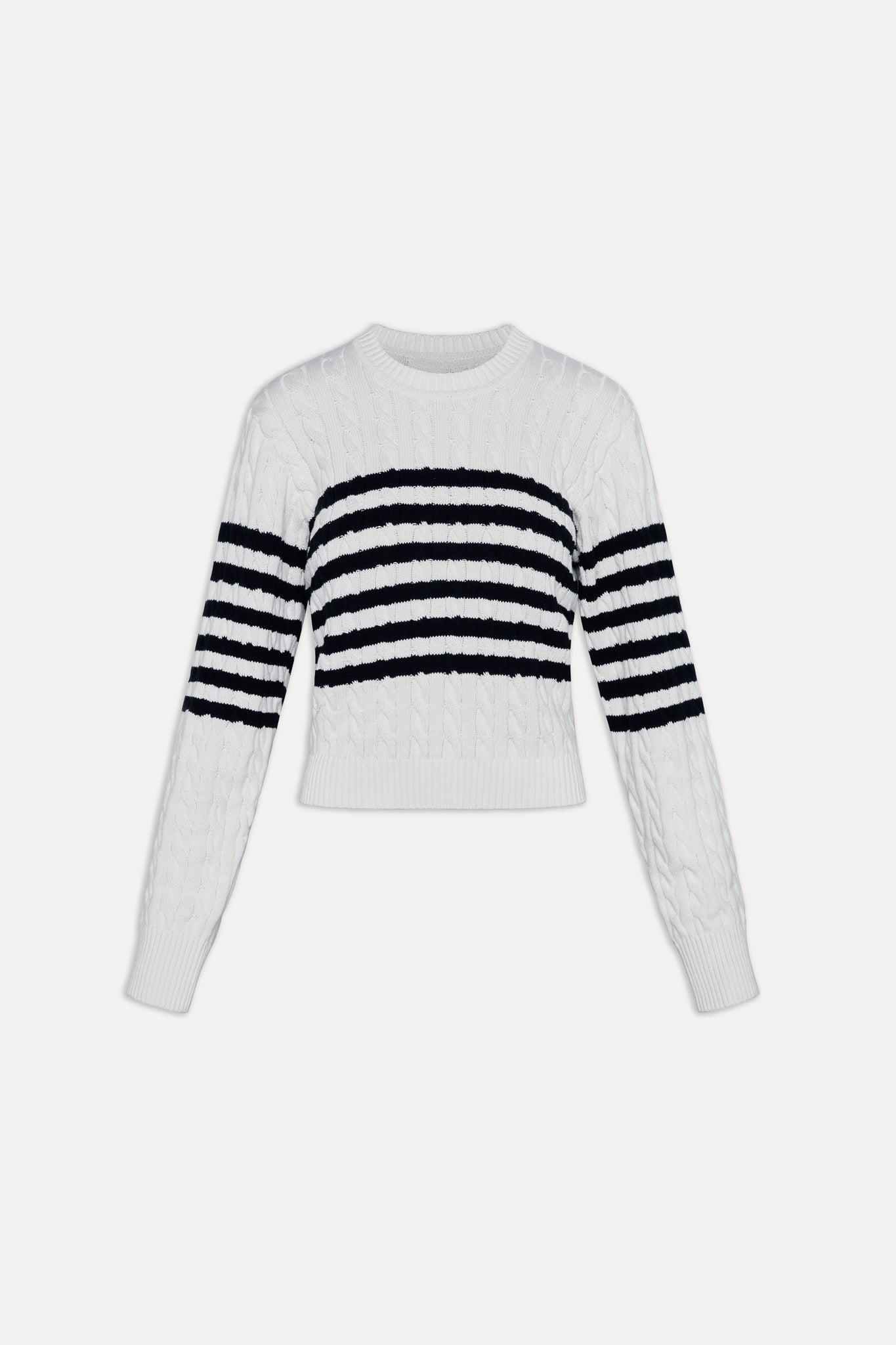 Varsity Striped Cable Knit Sweater - Ivory Product Image