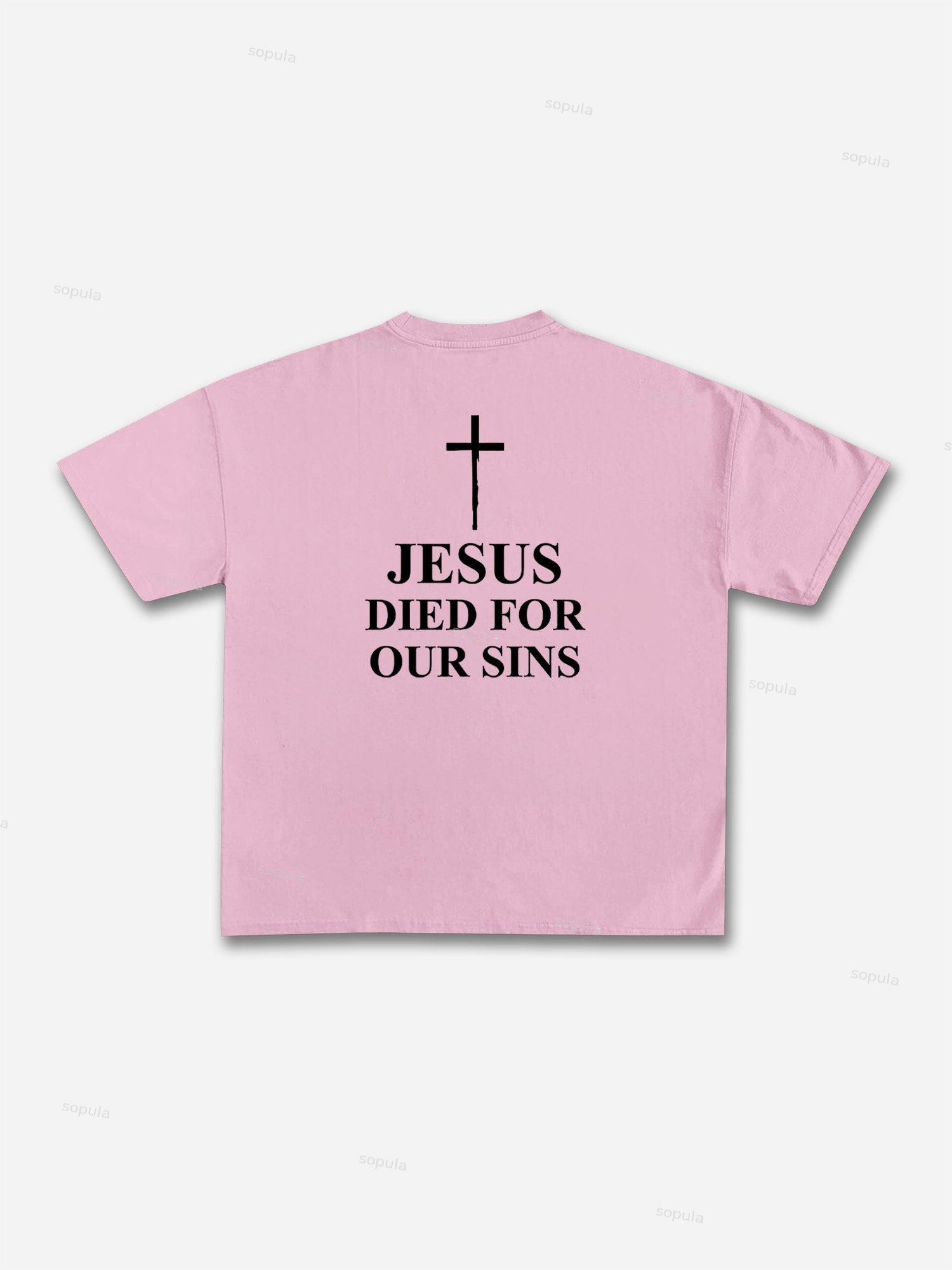 Thorn Neckline Jesus Alphabet Graphic Cotton T-shirt Product Image