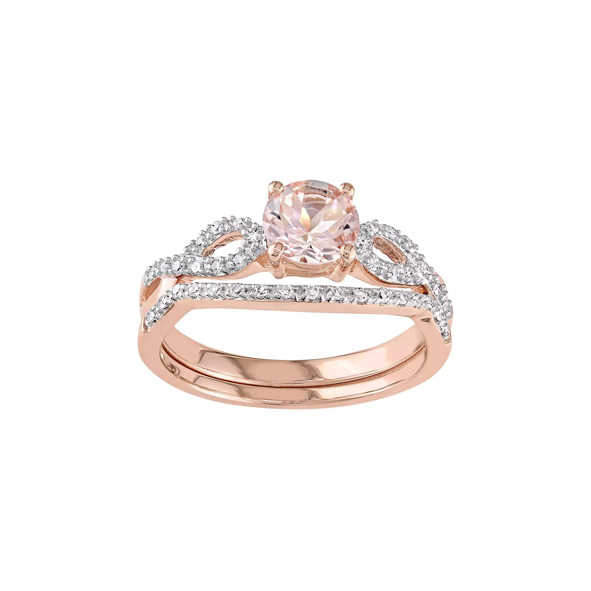 Stella Grace 10k Rose Gold Morganite & 1/6 Carat T.W. Diamond Engagement Ring Set, Women's,  Product Image