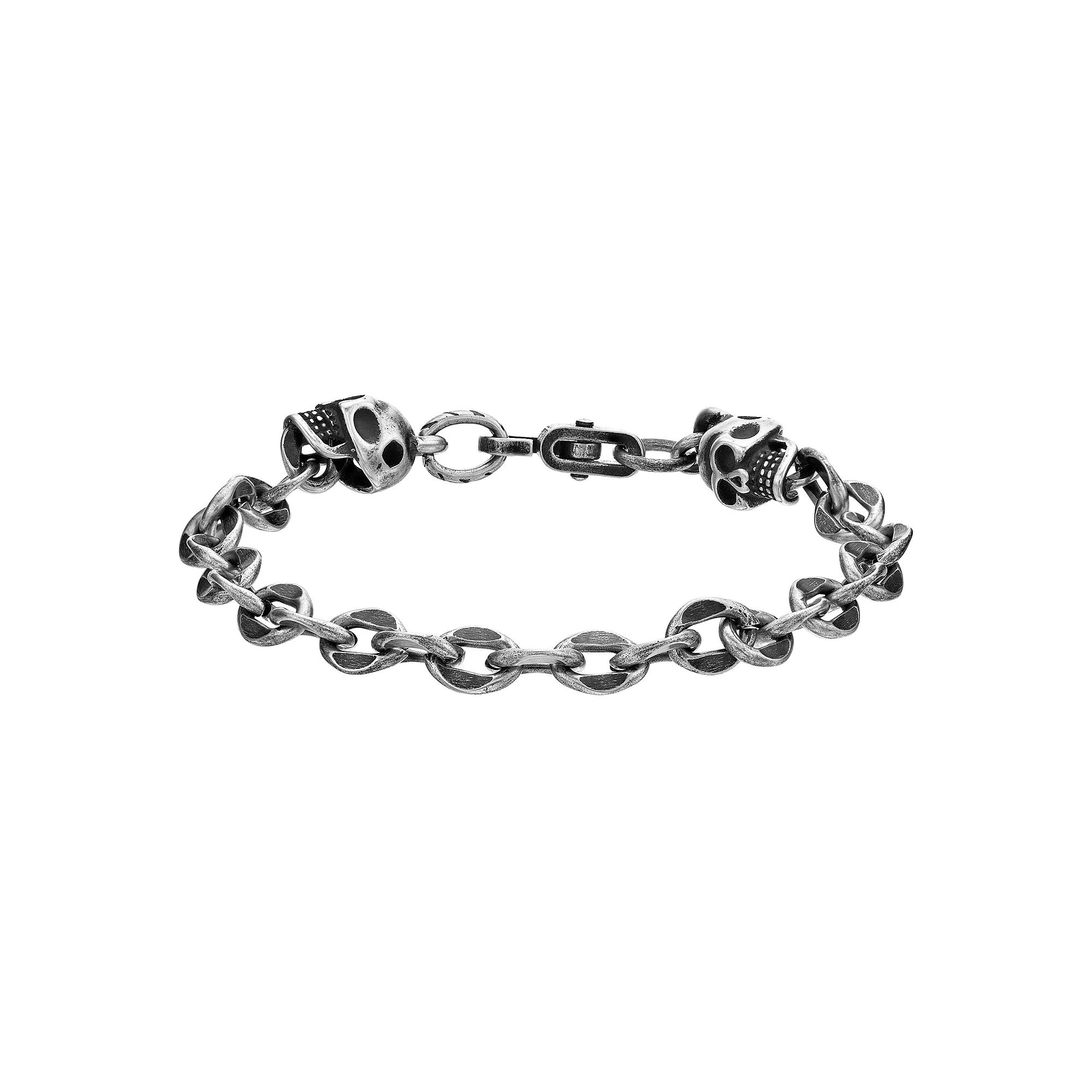 LYNX Stainless Steel 7mm Antique Finish Skull 9" Men's Chain Bracelet Product Image